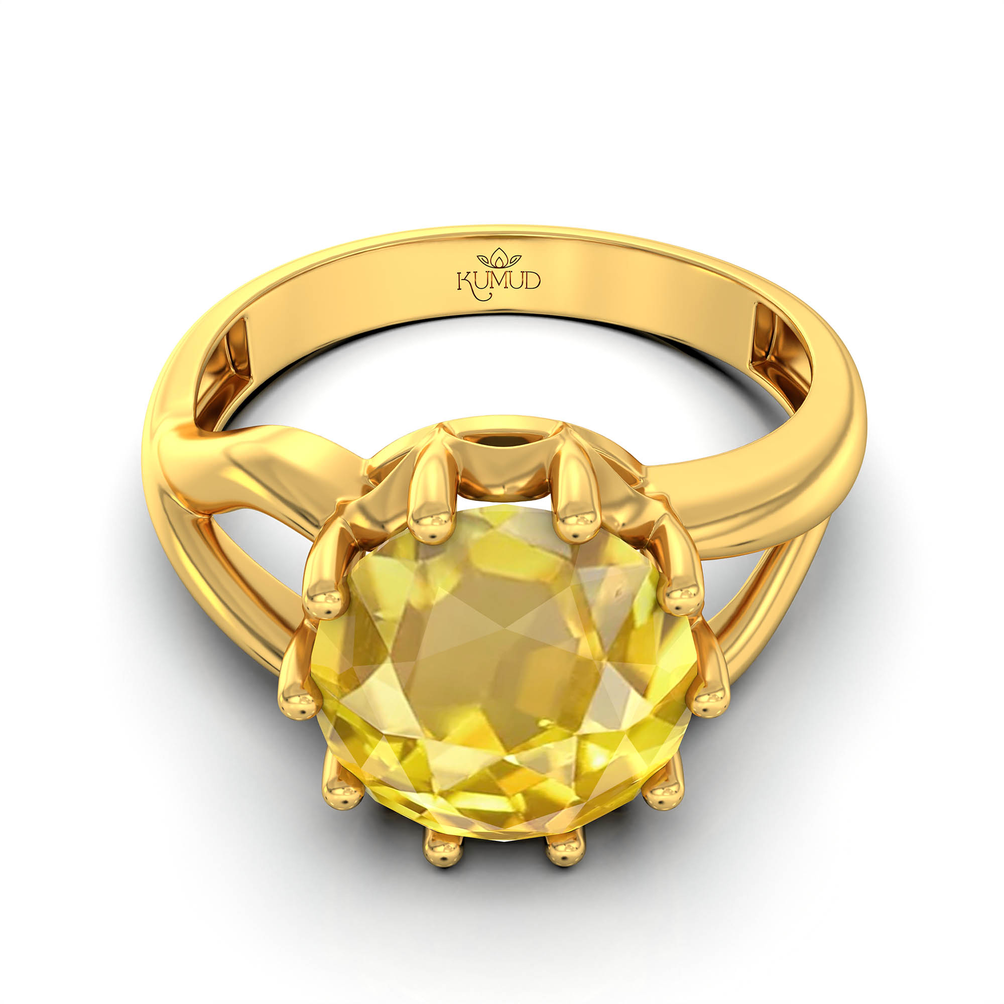 Yellow Sapphire (Pukhraj) Ring for Women in 22K Yellow Gold – Oval 9x8 mm, Prong Setting, 3 g (Design KF-6) thumbnail
