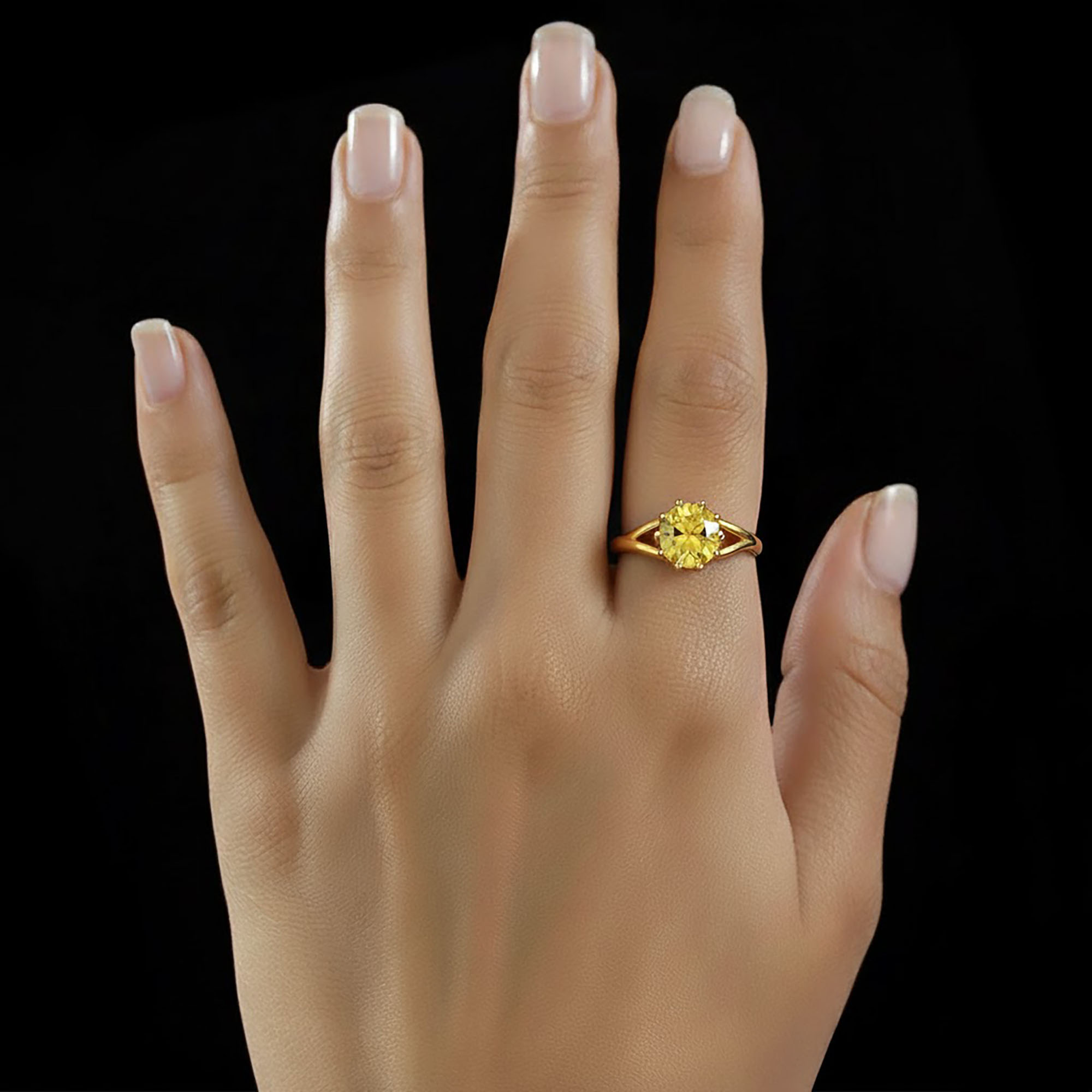 Yellow Sapphire (Pukhraj) Ring for Women in 22K Yellow Gold – Oval 9x8 mm, Prong Setting, 3 g (Design KF-6) thumbnail