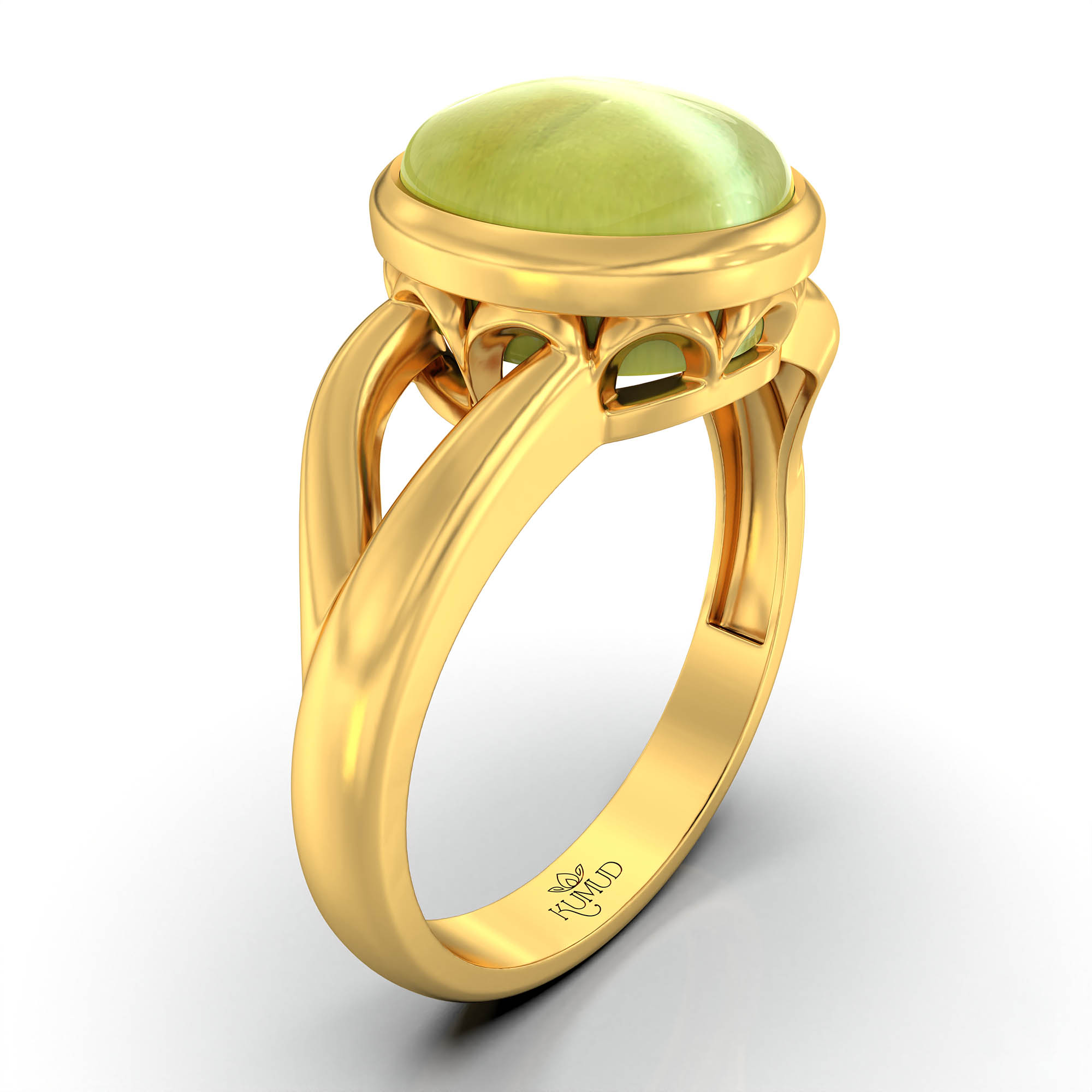 Cat's Eye (Lehsunia) Ring for Women in 22K Yellow Gold – Oval Cabochon 9x8 mm, Bezel Setting, 3 g (Design KF-6) thumbnail