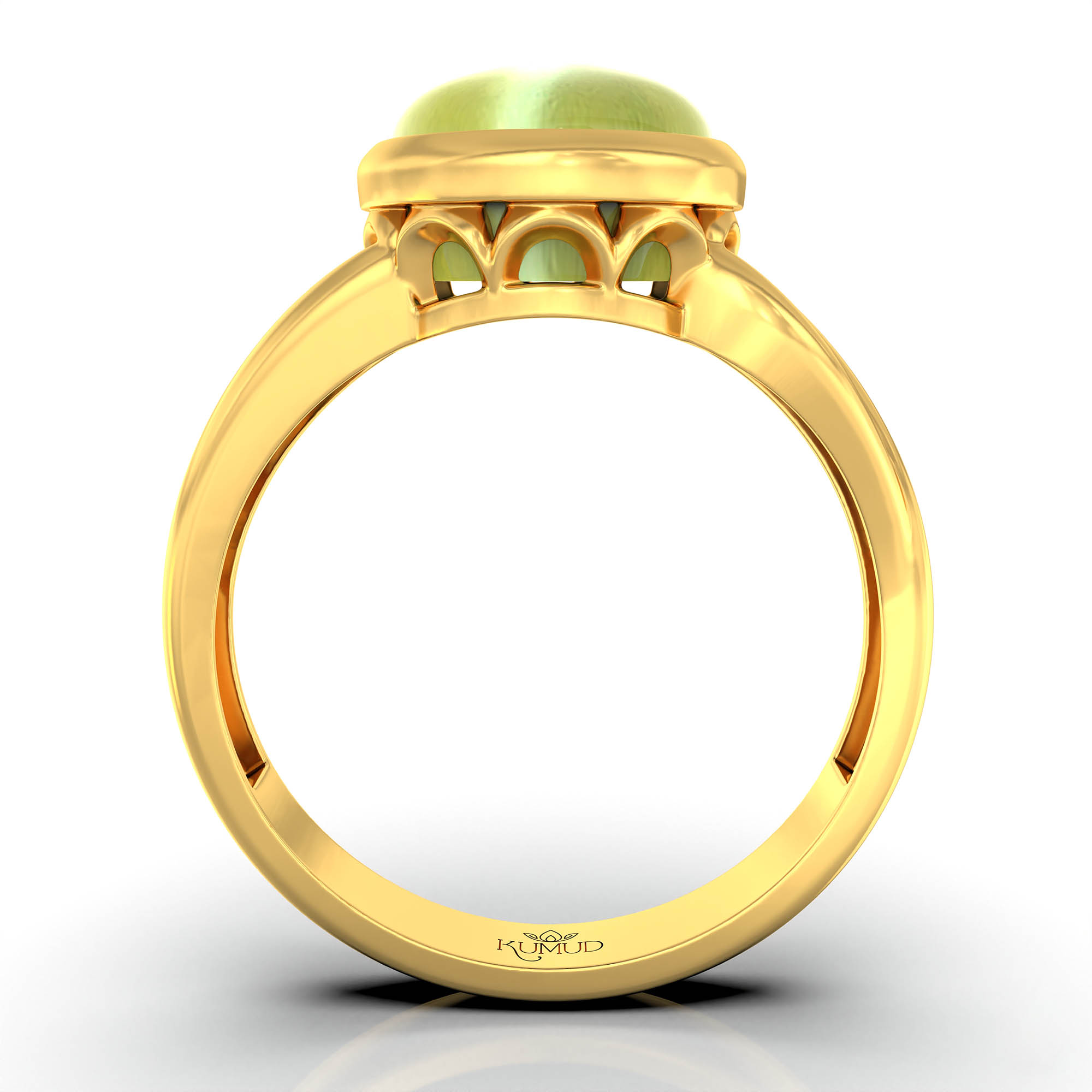 Cat's Eye (Lehsunia) Ring for Women in 22K Yellow Gold – Oval Cabochon 9x8 mm, Bezel Setting, 3 g (Design KF-6) thumbnail