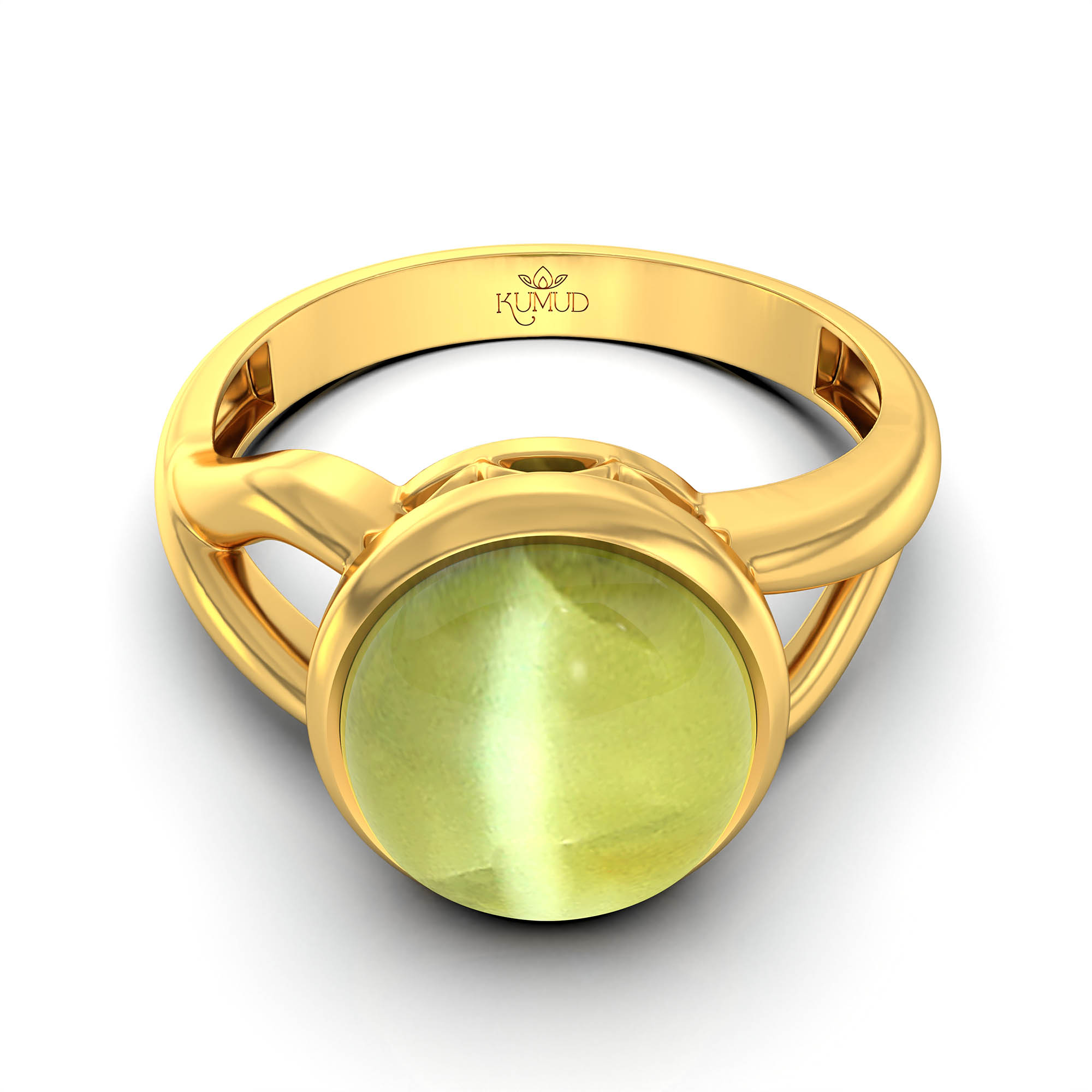Cat's Eye (Lehsunia) Ring for Women in 22K Yellow Gold – Oval Cabochon 9x8 mm, Bezel Setting, 3 g (Design KF-6) thumbnail