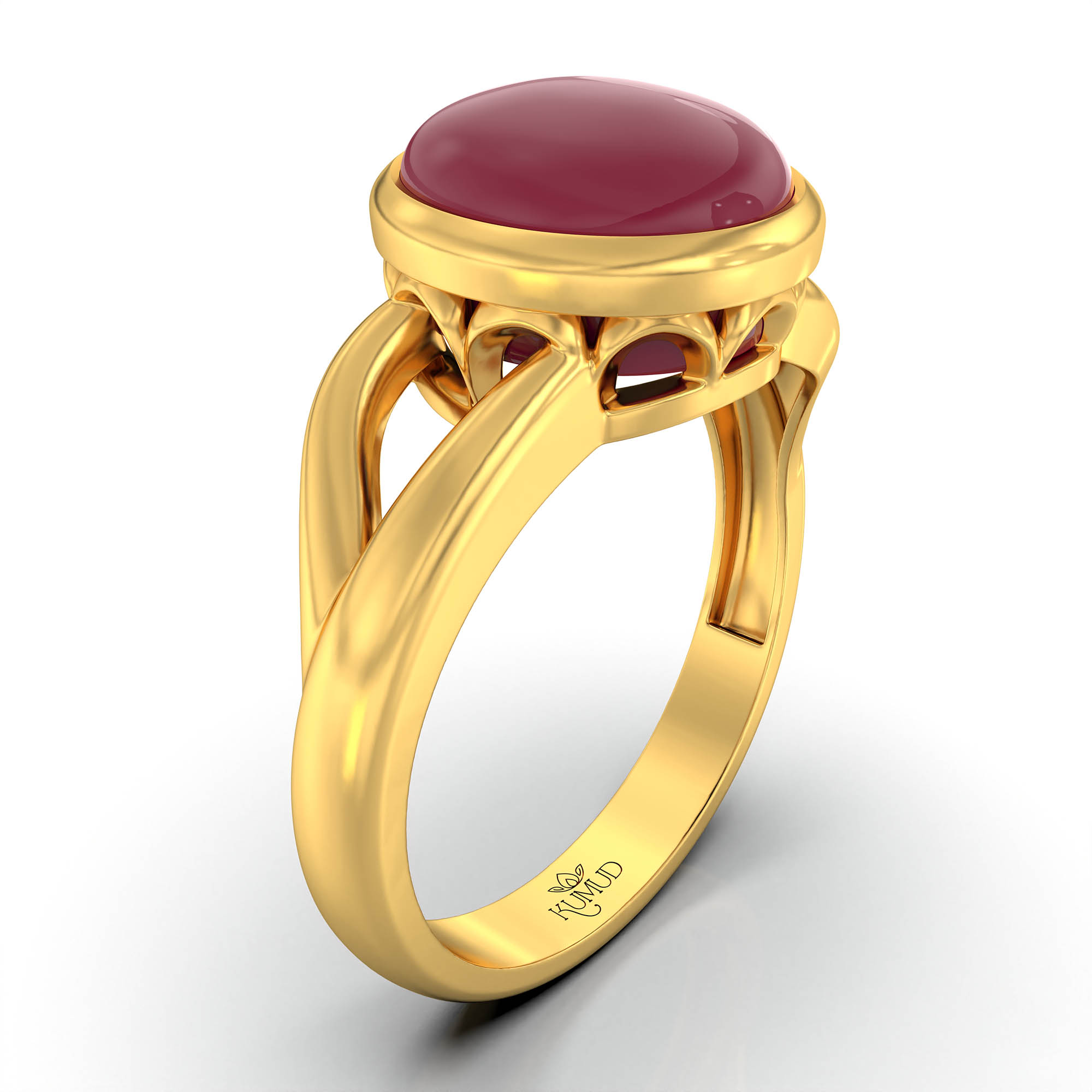 Ruby (Manik) Ring for Women in 22K Yellow Gold – Oval Cabochon 9x8 mm, Bezel Setting, 3 g (Design KF-6) thumbnail