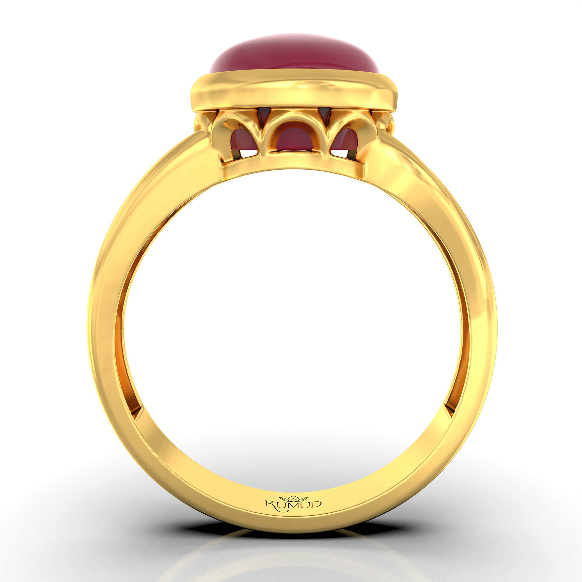 Ruby (Manik) Ring for Women in 22K Yellow Gold – Oval Cabochon 9x8 mm, Bezel Setting, 3 g (Design KF-6) thumbnail