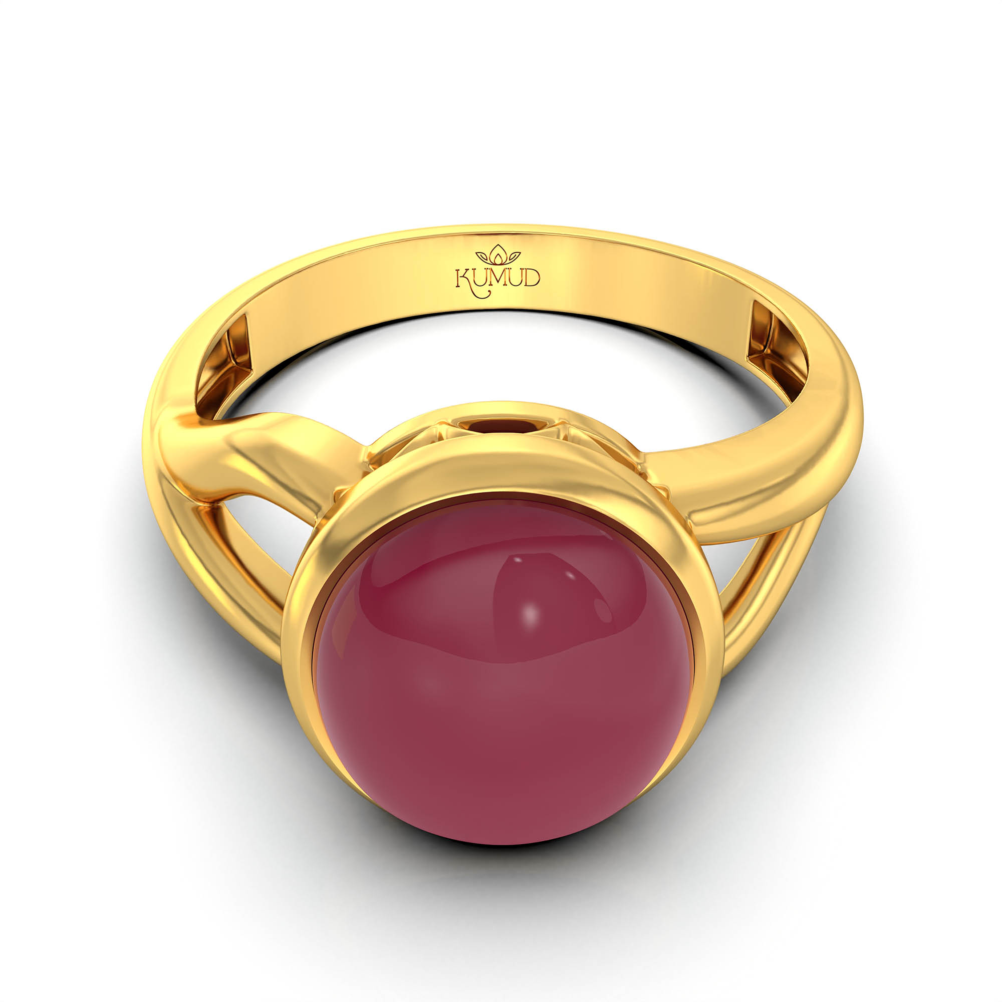 Ruby (Manik) Ring for Women in 22K Yellow Gold – Oval Cabochon 9x8 mm, Bezel Setting, 3 g (Design KF-6) thumbnail