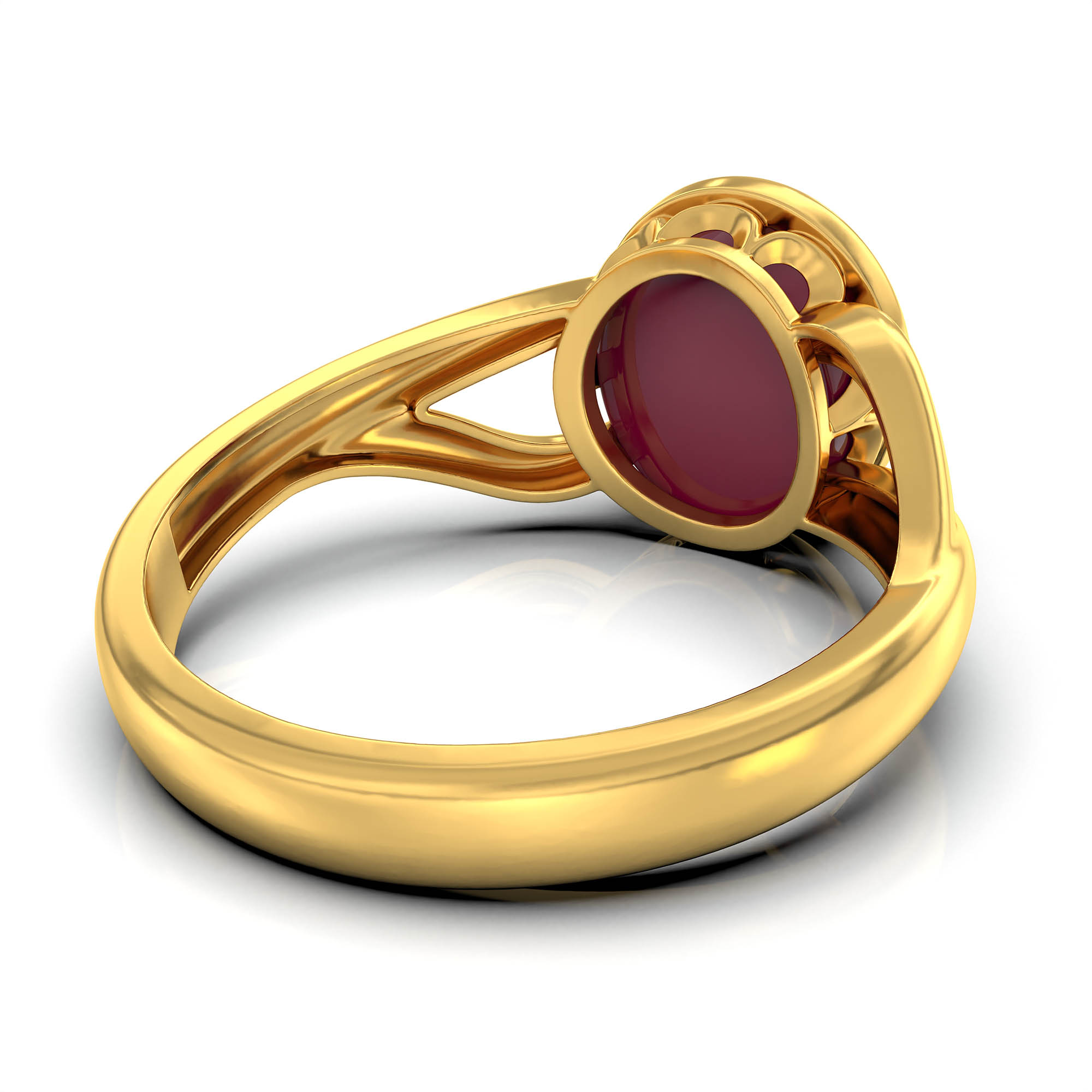 Ruby (Manik) Ring for Women in 22K Yellow Gold – Oval Cabochon 9x8 mm, Bezel Setting, 3 g (Design KF-6) thumbnail
