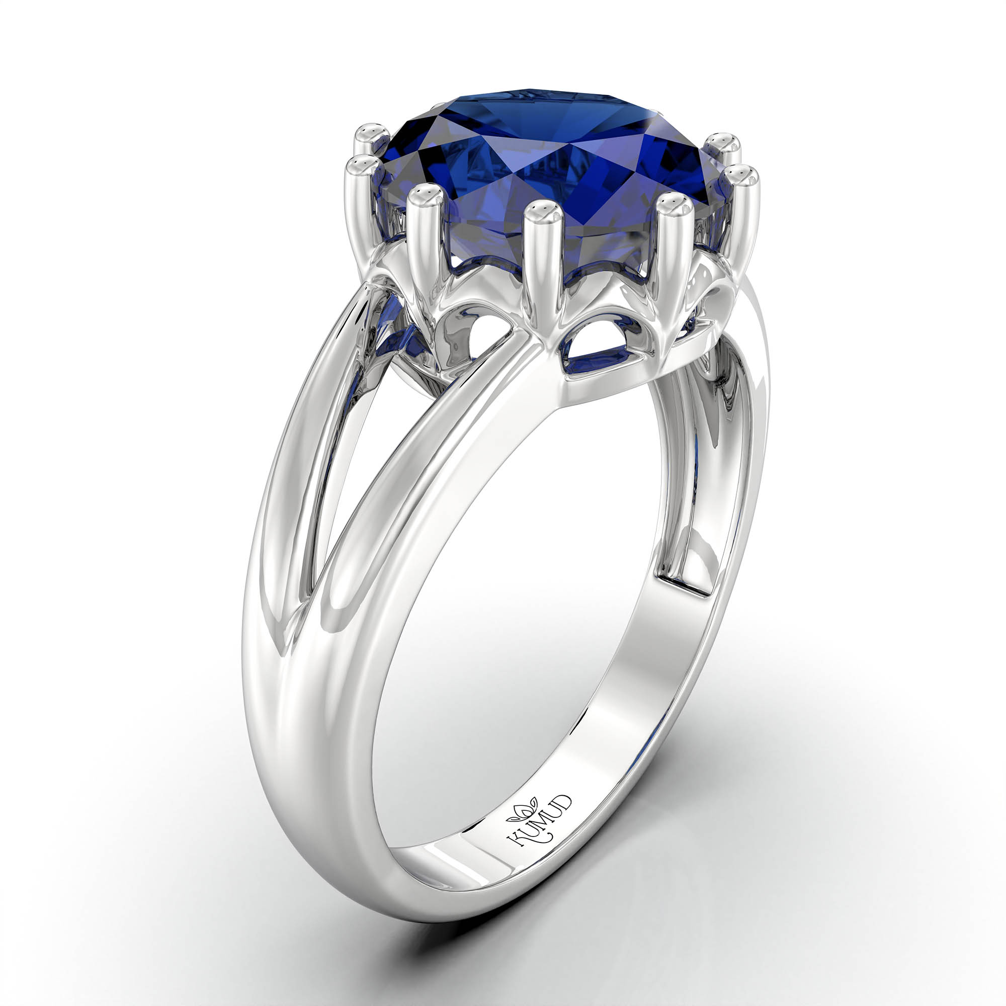 Blue Sapphire (Neelam) Ring for Women in 18K White Gold – Oval 9x8 mm, Prong Setting, 3 g (Design KF-7) thumbnail