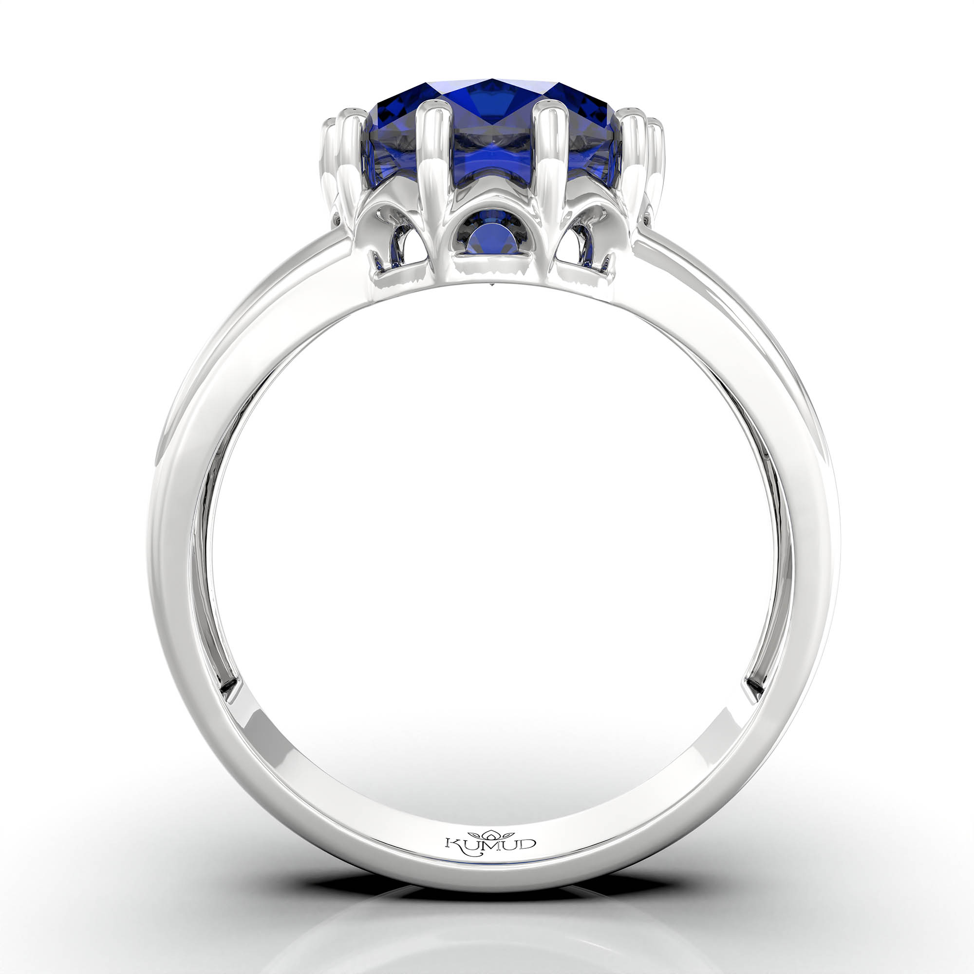 Blue Sapphire (Neelam) Ring for Women in 18K White Gold – Oval 9x8 mm, Prong Setting, 3 g (Design KF-7) thumbnail