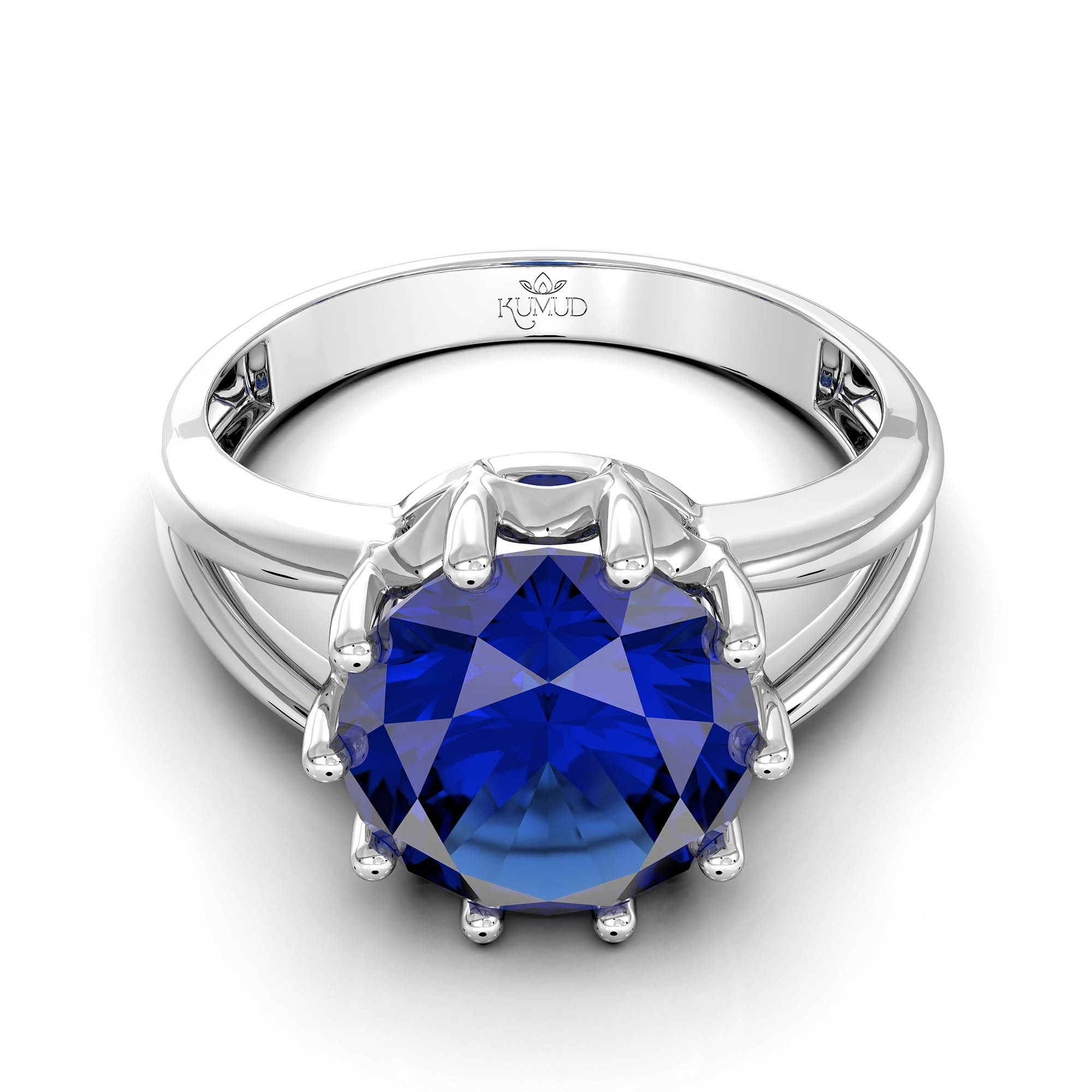 Blue Sapphire (Neelam) Ring for Women in 18K White Gold – Oval 9x8 mm, Prong Setting, 3 g (Design KF-7) thumbnail
