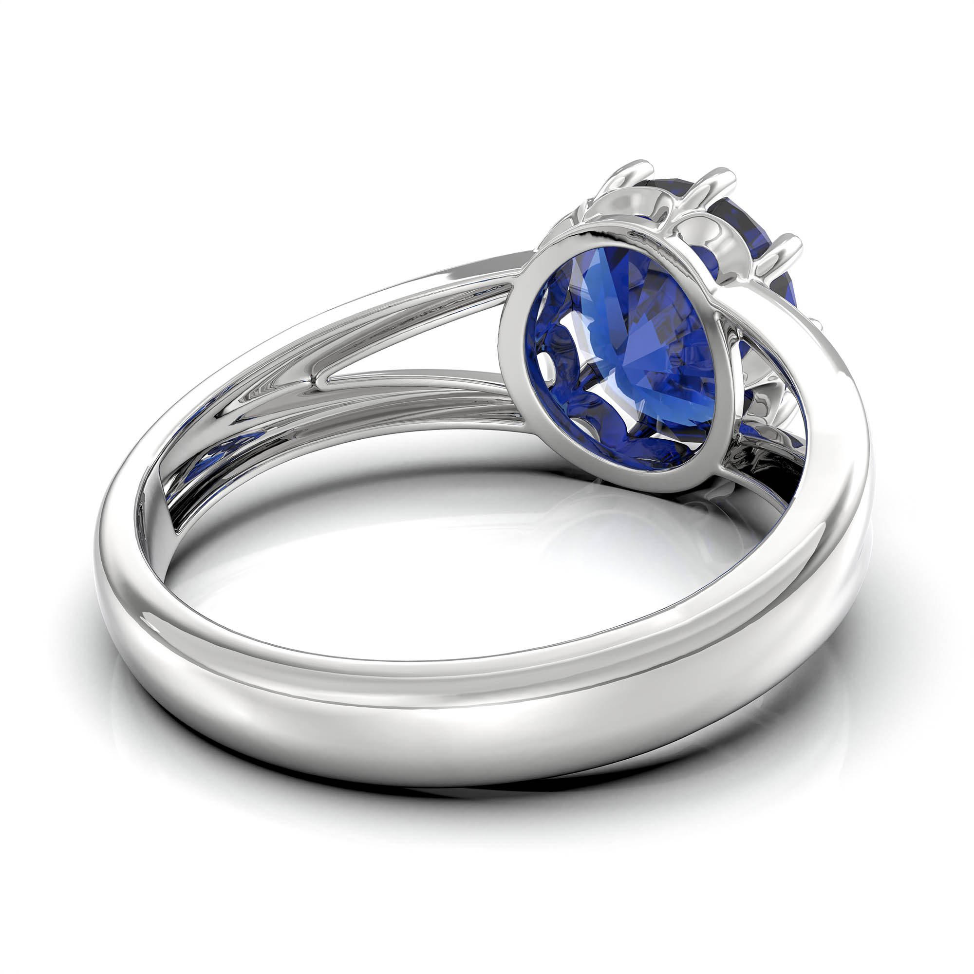 Blue Sapphire (Neelam) Ring for Women in 18K White Gold – Oval 9x8 mm, Prong Setting, 3 g (Design KF-7) thumbnail