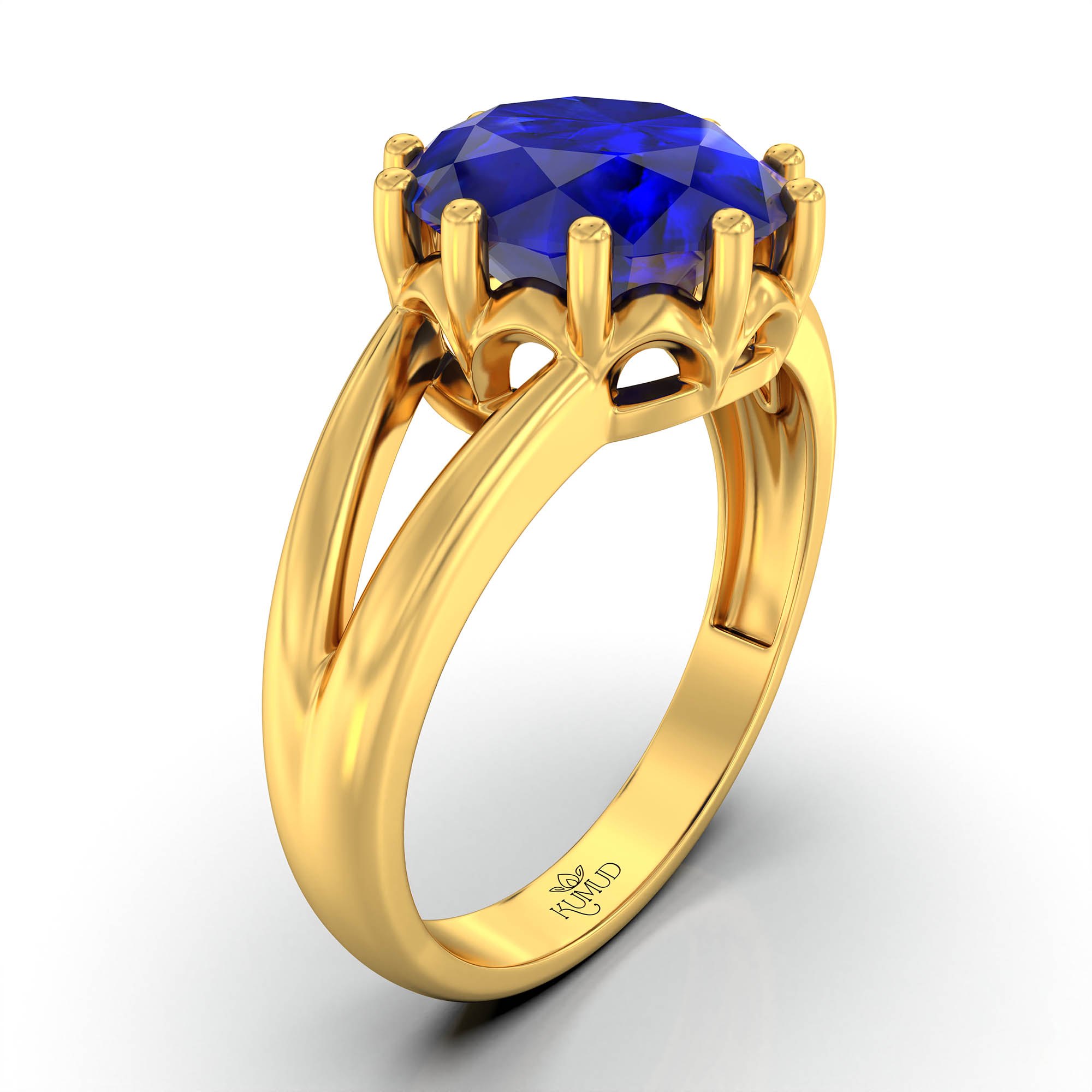 Blue Sapphire (Neelam) Ring for Women in 22K Yellow Gold – Oval 9x8 mm, Prong Setting, 3 g (Design KF-7) thumbnail