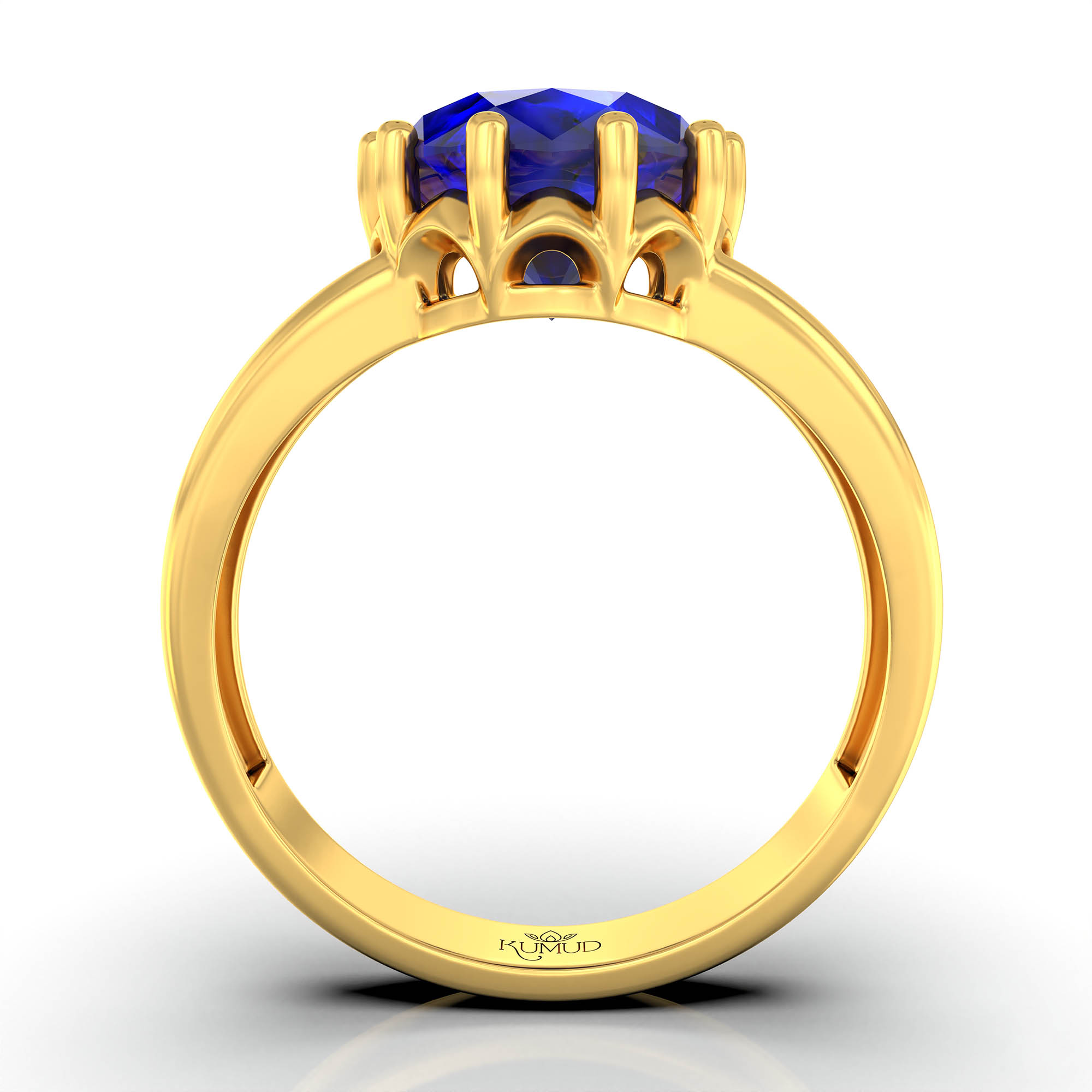 Blue Sapphire (Neelam) Ring for Women in 22K Yellow Gold – Oval 9x8 mm, Prong Setting, 3 g (Design KF-7) thumbnail