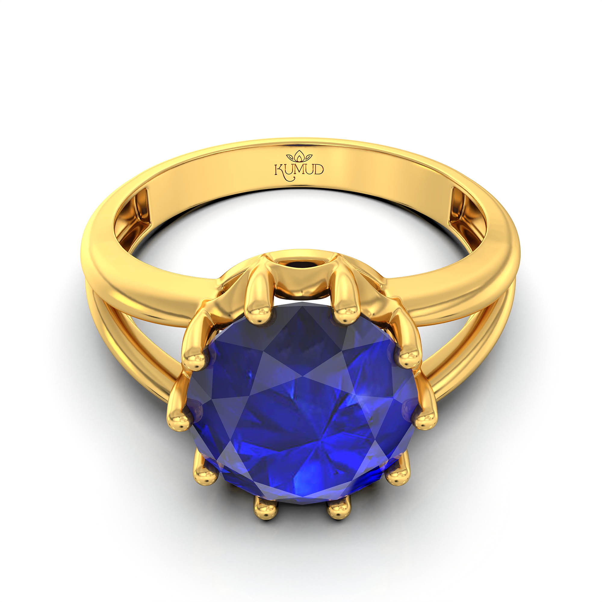 Blue Sapphire (Neelam) Ring for Women in 22K Yellow Gold – Oval 9x8 mm, Prong Setting, 3 g (Design KF-7) thumbnail