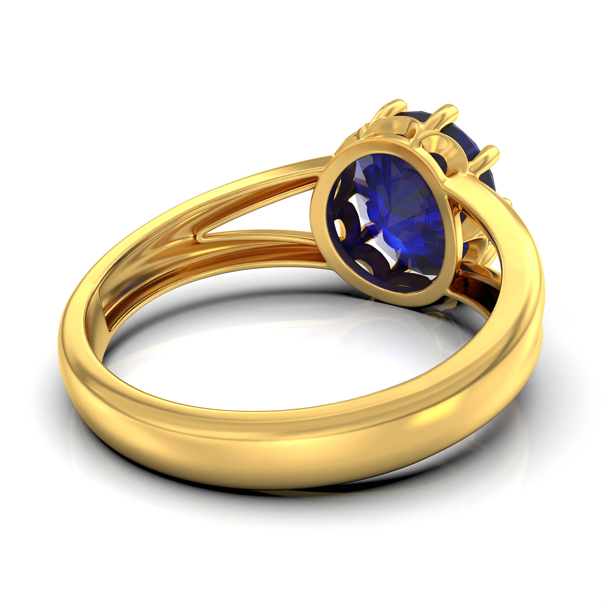 Blue Sapphire (Neelam) Ring for Women in 22K Yellow Gold – Oval 9x8 mm, Prong Setting, 3 g (Design KF-7) thumbnail