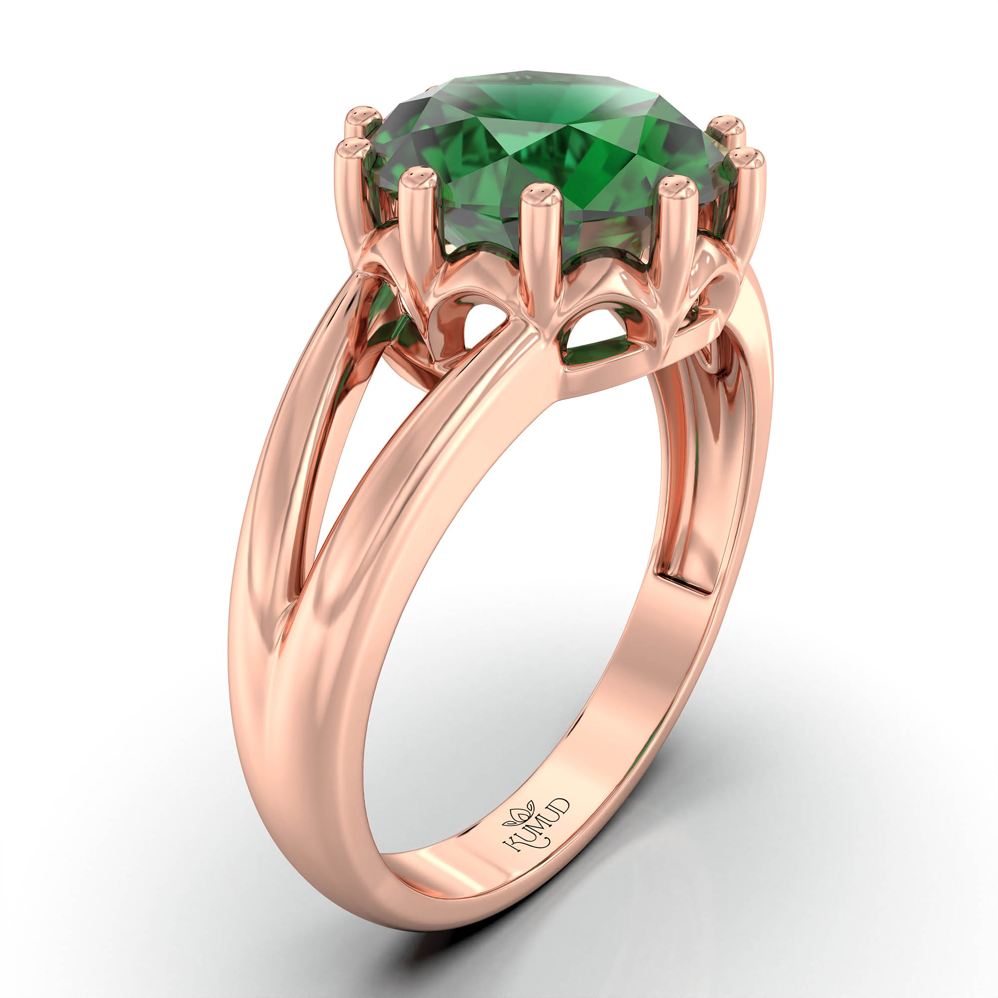 Emerald (Panna) Ring for Women in 18K Rose Gold – Oval 9x8 mm, Prong Setting, 3 g (Design KF-7) thumbnail