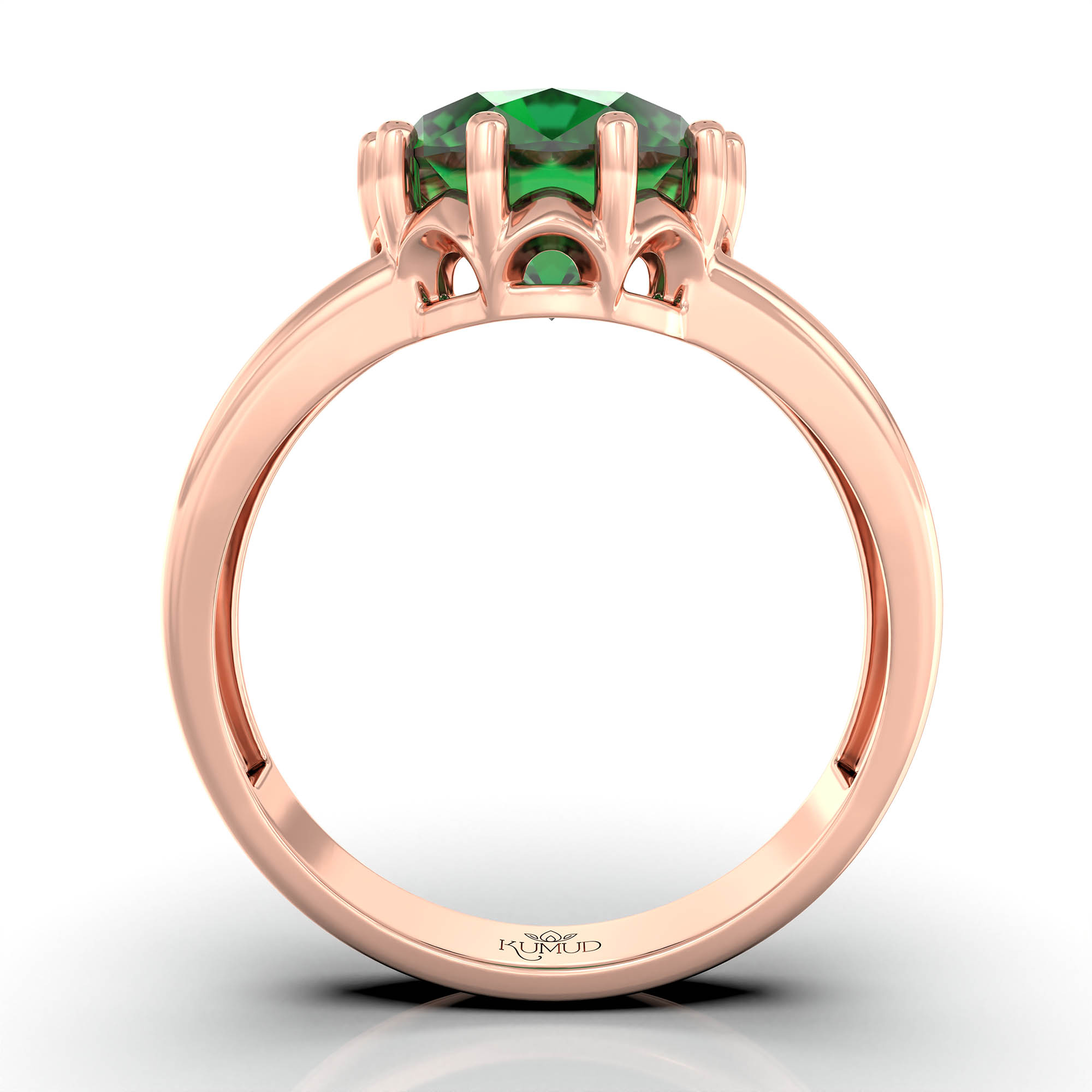 Emerald (Panna) Ring for Women in 18K Rose Gold – Oval 9x8 mm, Prong Setting, 3 g (Design KF-7) thumbnail