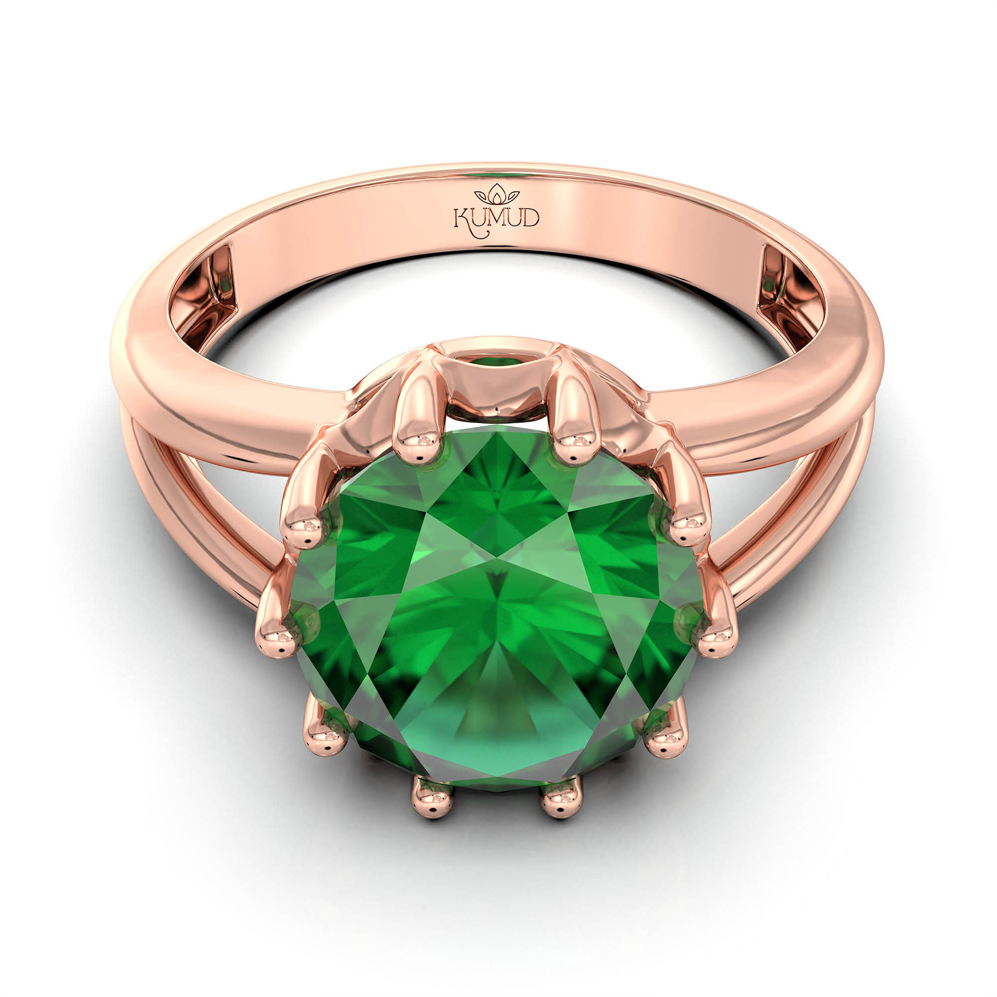 Emerald (Panna) Ring for Women in 18K Rose Gold – Oval 9x8 mm, Prong Setting, 3 g (Design KF-7) thumbnail