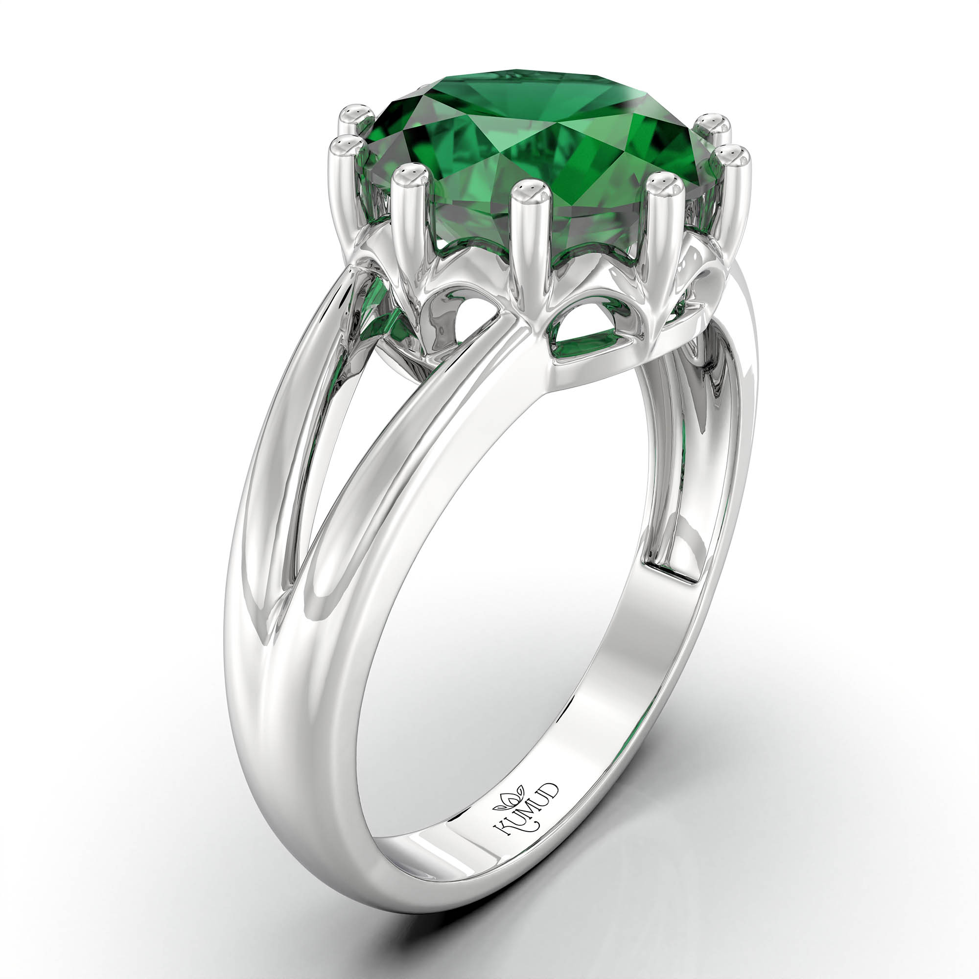 Emerald (Panna) Ring for Women in 925 Sterling Silver – Oval 9x8 mm, Prong Setting, 1.8 g (Design KF-7) thumbnail