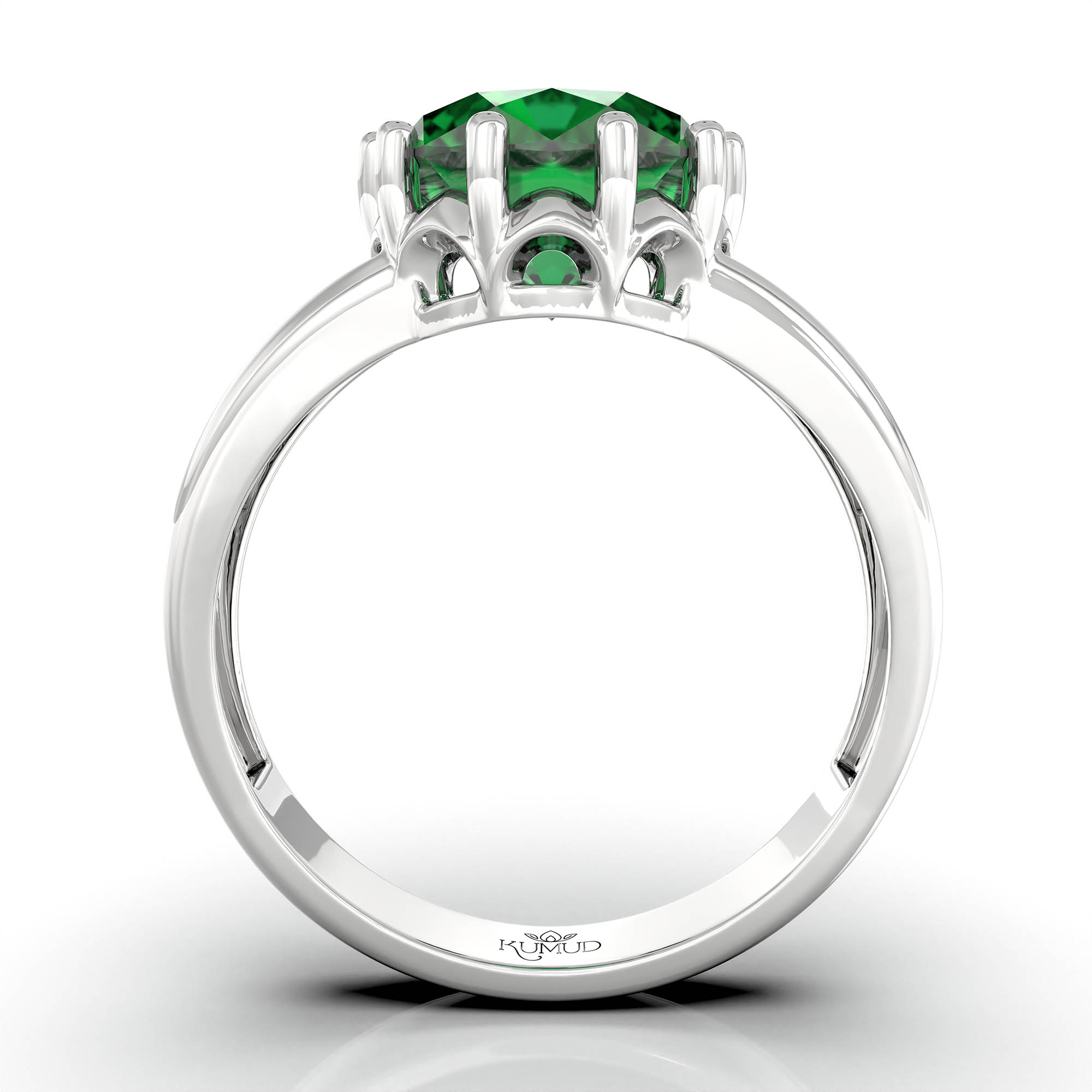 Emerald (Panna) Ring for Women in 18K White Gold – Oval 9x8 mm, Prong Setting, 3 g (Design KF-7) thumbnail