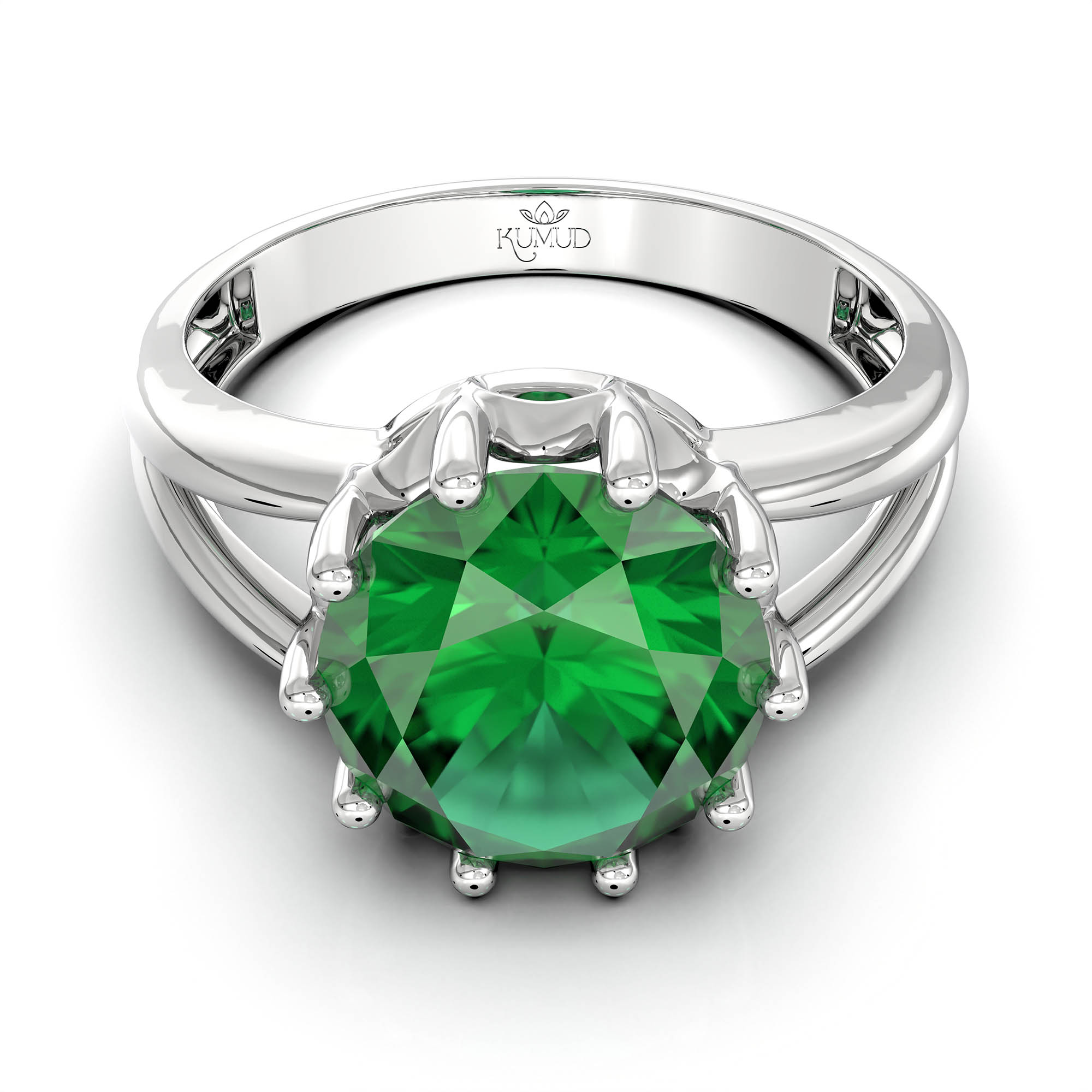 Emerald (Panna) Ring for Women in 18K White Gold – Oval 9x8 mm, Prong Setting, 3 g (Design KF-7) thumbnail