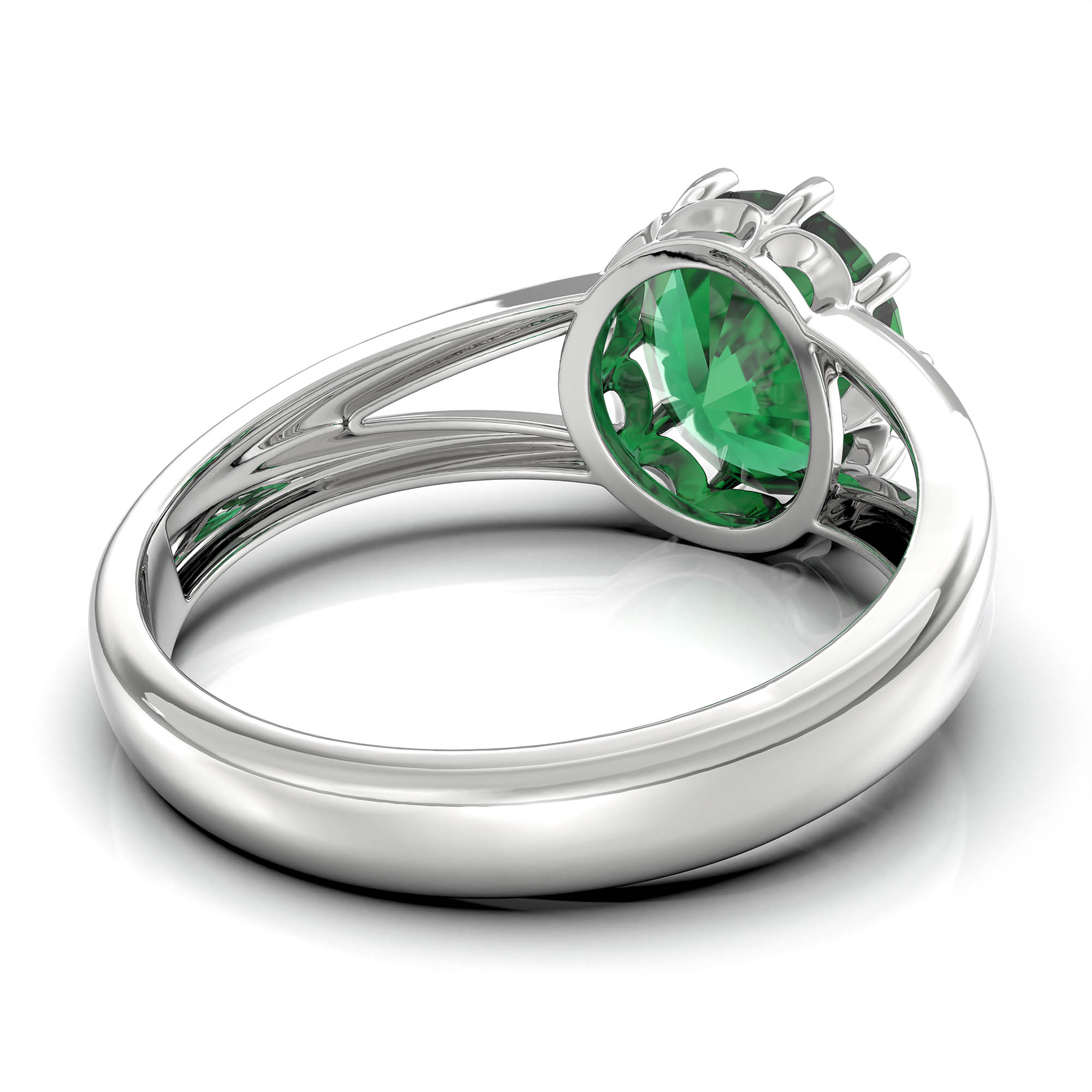 Emerald (Panna) Ring for Women in 18K White Gold – Oval 9x8 mm, Prong Setting, 3 g (Design KF-7) thumbnail
