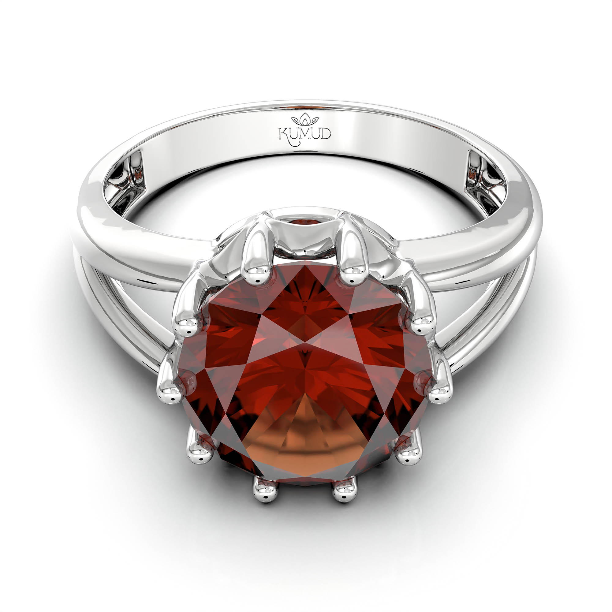 Hessonite (Gomed) Ring for Women in 925 Sterling Silver – Oval 9x8 mm, Prong Setting, 1.8 g (Design KF-7) thumbnail