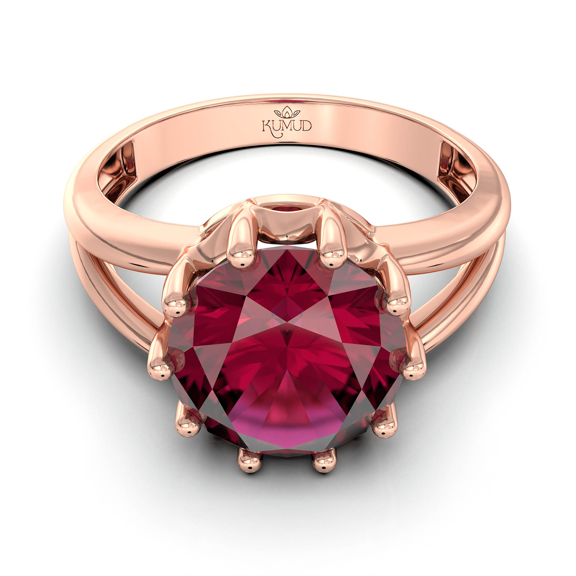 Ruby (Manik) Ring for Women in 18K Rose Gold – Oval 9x8 mm, Prong Setting, 3 g (Design KF-7) thumbnail