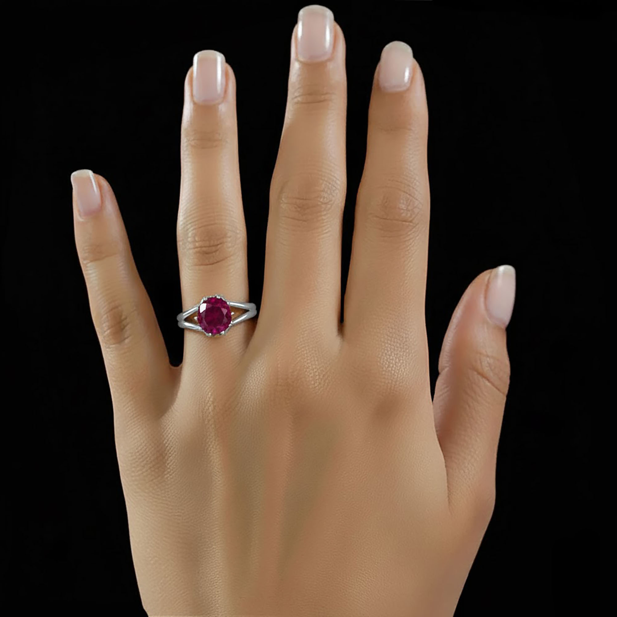 Ruby (Manik) Ring for Women in 925 Sterling Silver – Oval 9x8 mm, Prong Setting, 1.8 g (Design KF-7) thumbnail