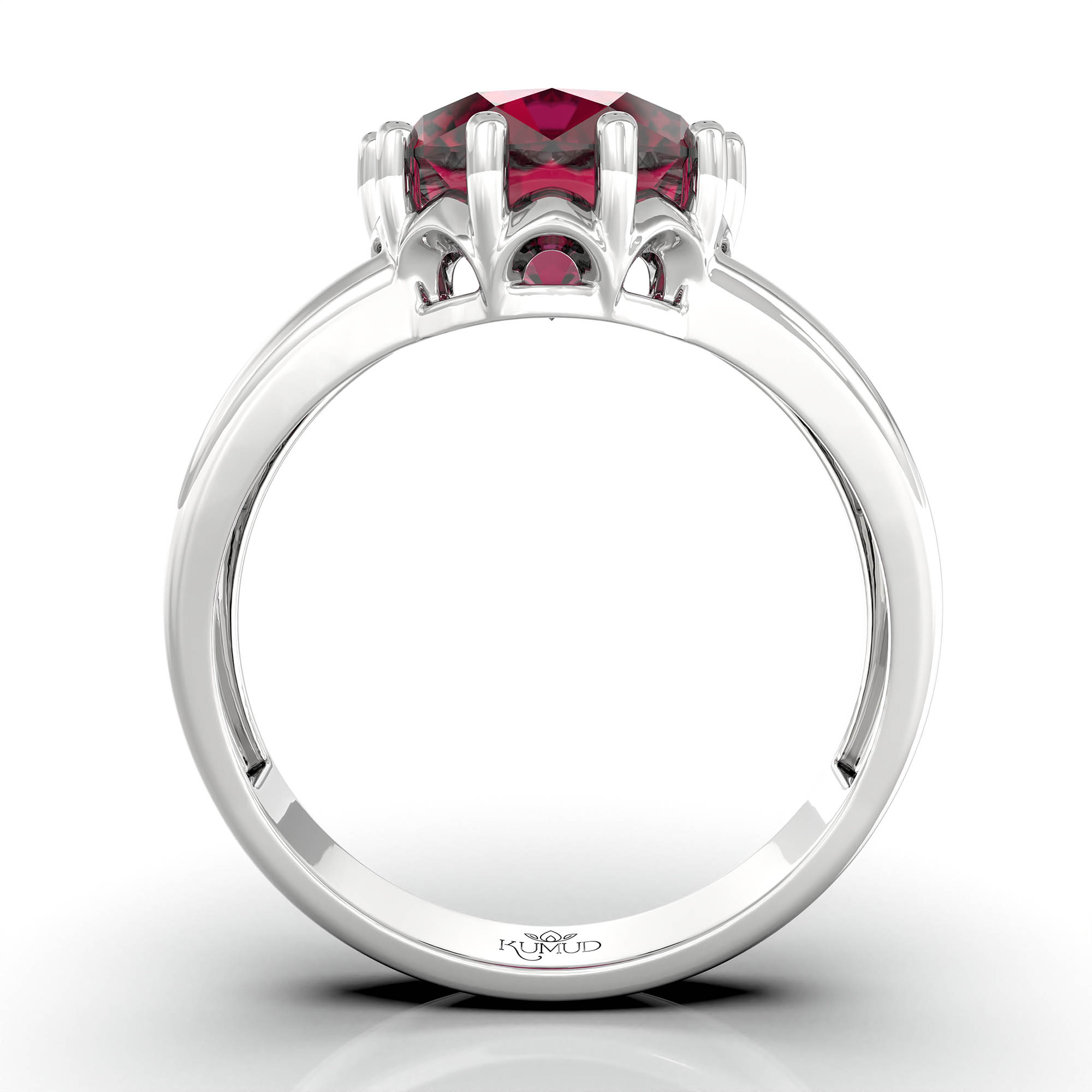 Ruby (Manik) Ring for Women in 18K White Gold – Oval 9x8 mm, Prong Setting, 3 g (Design KF-7) thumbnail