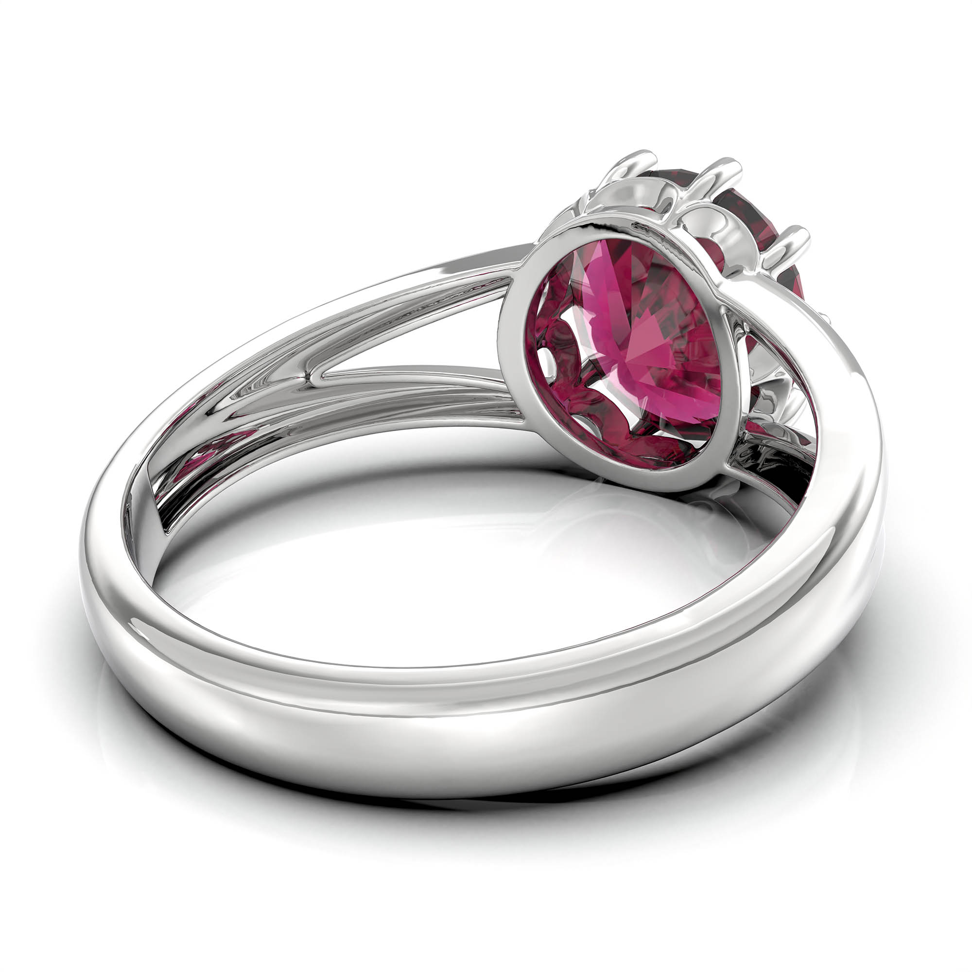 Ruby (Manik) Ring for Women in 18K White Gold – Oval 9x8 mm, Prong Setting, 3 g (Design KF-7) thumbnail