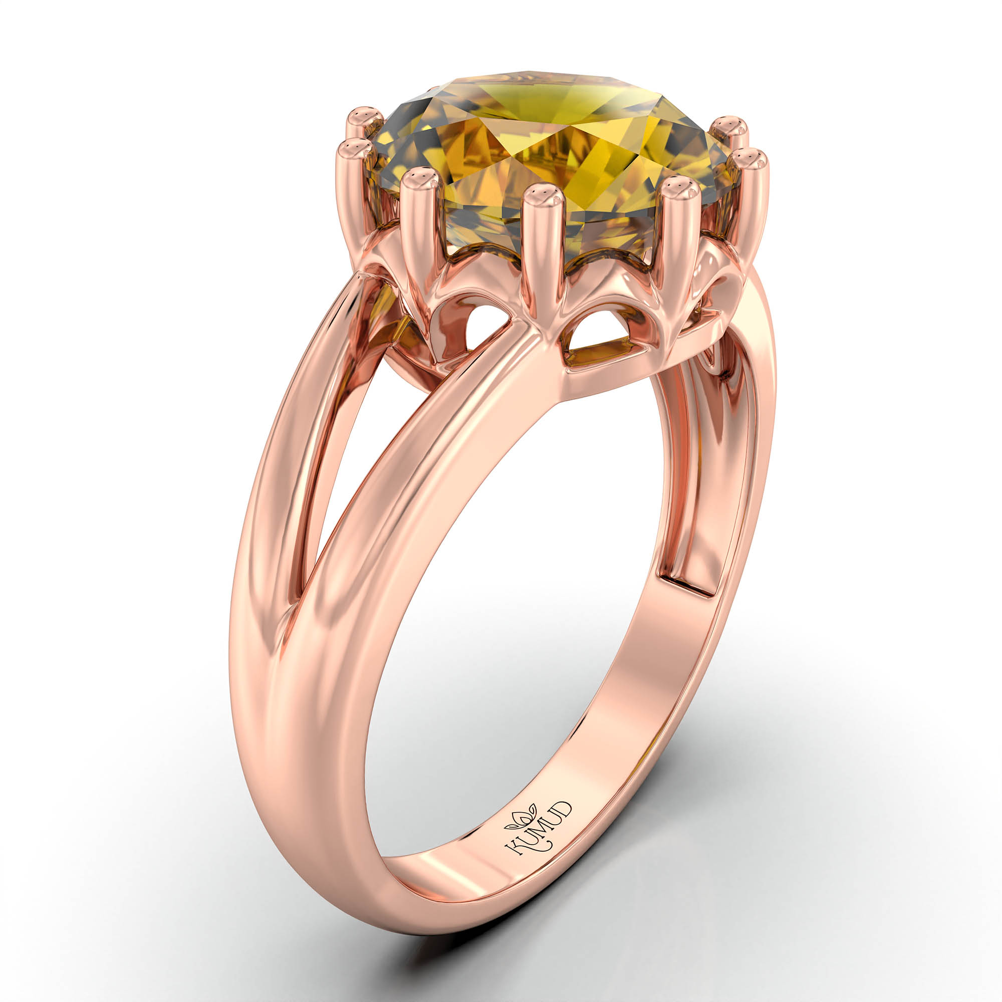 Yellow Sapphire (Pukhraj) Ring for Women in 18K Rose Gold – Oval 9x8 mm, Prong Setting, 3 g (Design KF-7) thumbnail