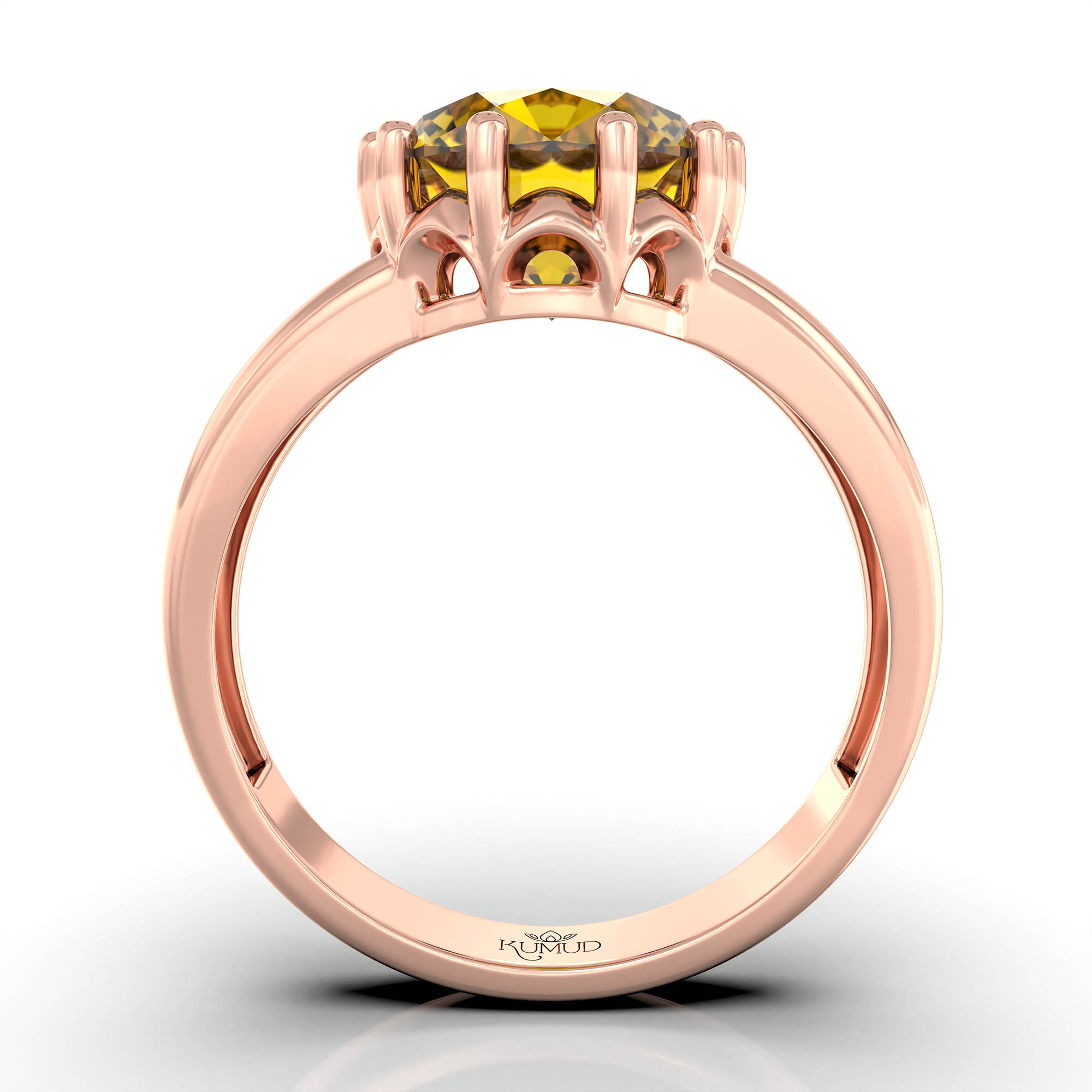 Yellow Sapphire (Pukhraj) Ring for Women in 18K Rose Gold – Oval 9x8 mm, Prong Setting, 3 g (Design KF-7) thumbnail