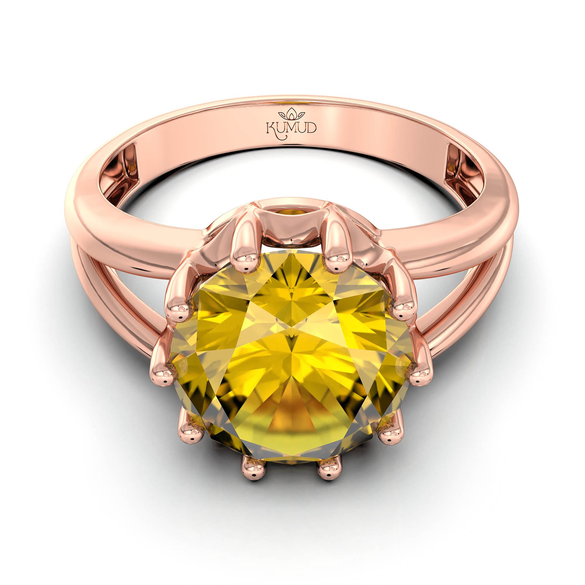 Yellow Sapphire (Pukhraj) Ring for Women in 18K Rose Gold – Oval 9x8 mm, Prong Setting, 3 g (Design KF-7) thumbnail