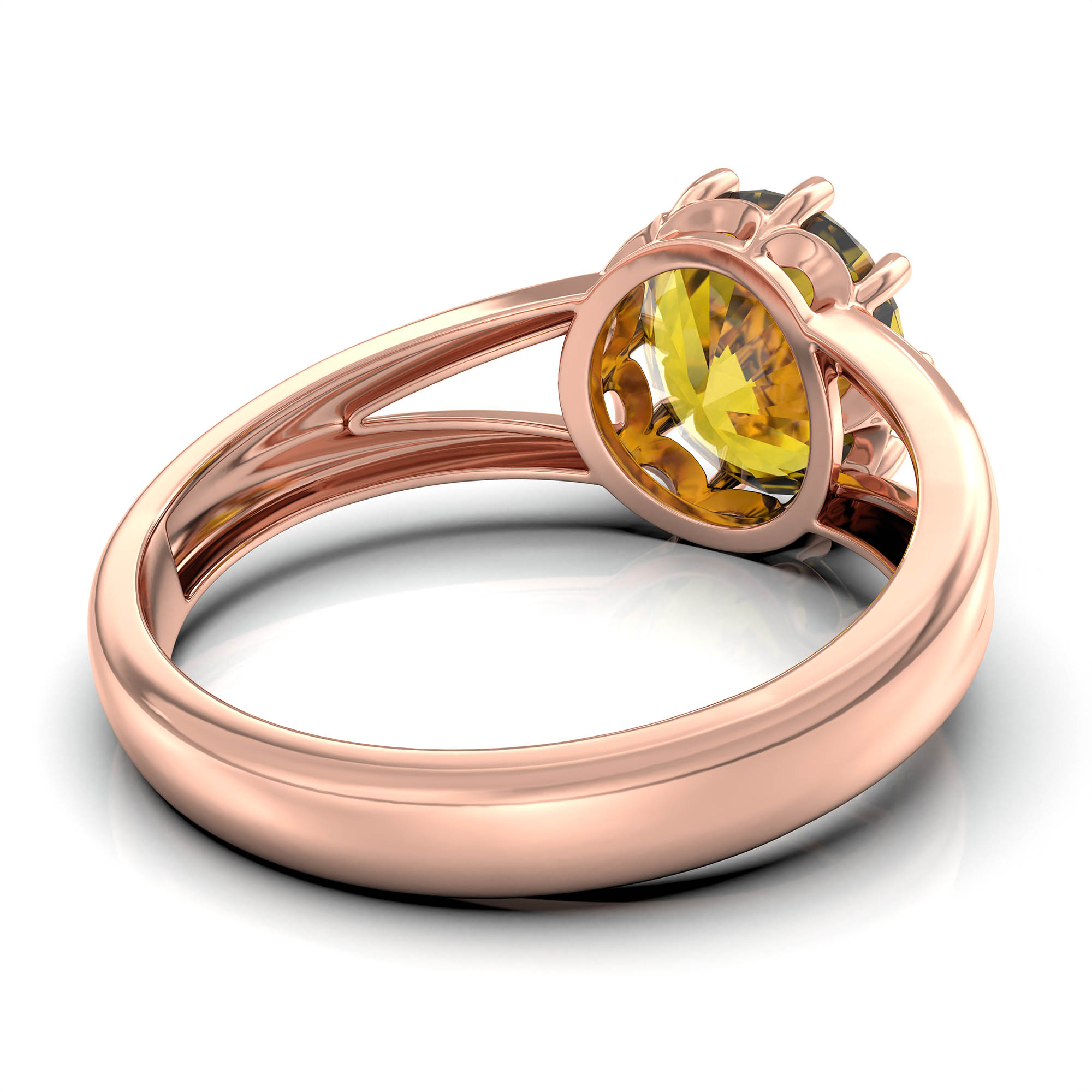 Yellow Sapphire (Pukhraj) Ring for Women in 18K Rose Gold – Oval 9x8 mm, Prong Setting, 3 g (Design KF-7) thumbnail