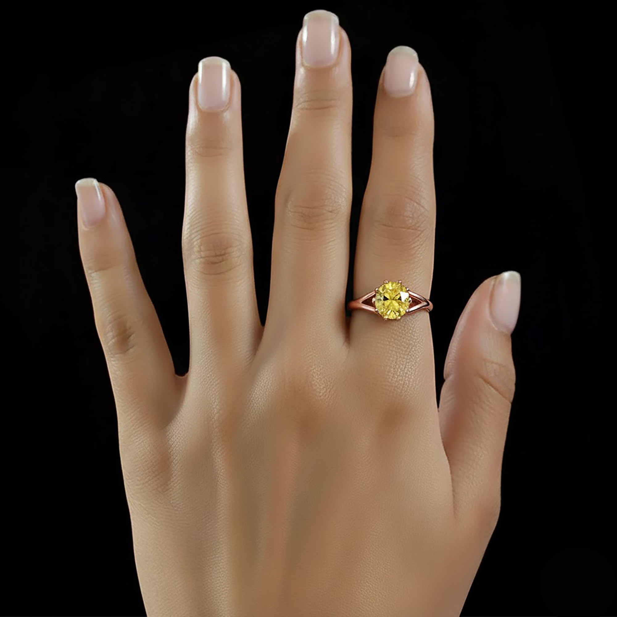 Yellow Sapphire (Pukhraj) Ring for Women in 18K Rose Gold – Oval 9x8 mm, Prong Setting, 3 g (Design KF-7) thumbnail