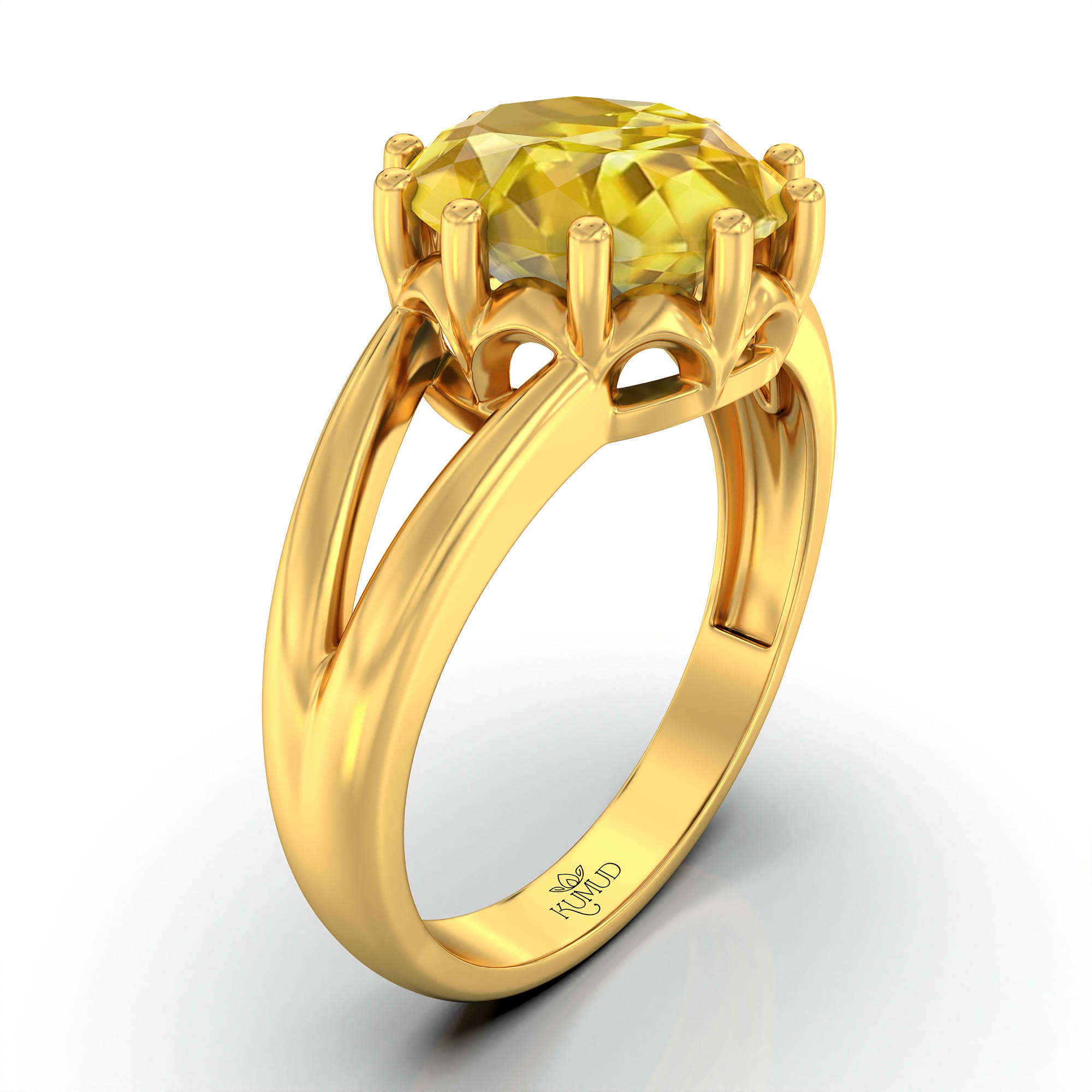 Yellow Sapphire (Pukhraj) Ring for Women in 22K Yellow Gold – Oval 9x8 mm, Prong Setting, 3 g (Design KF-7) thumbnail