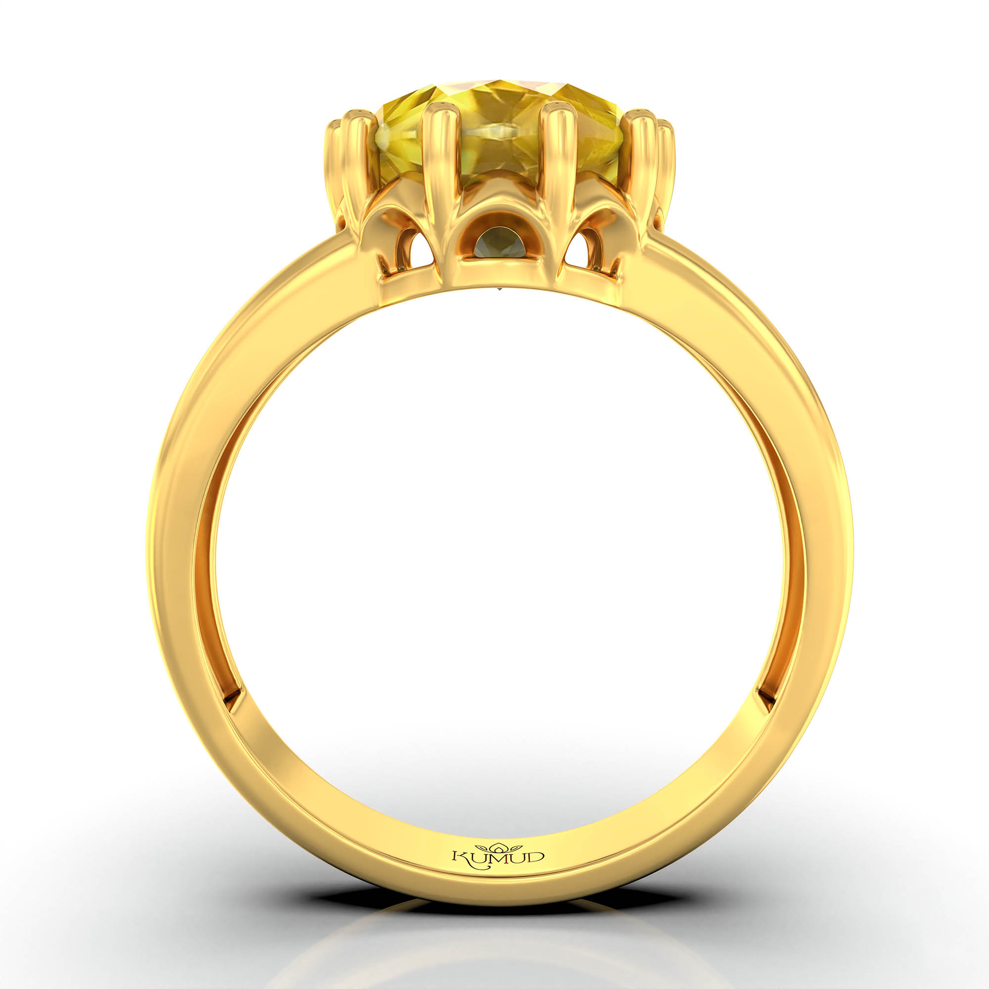 Yellow Sapphire (Pukhraj) Ring for Women in 22K Yellow Gold – Oval 9x8 mm, Prong Setting, 3 g (Design KF-7) thumbnail