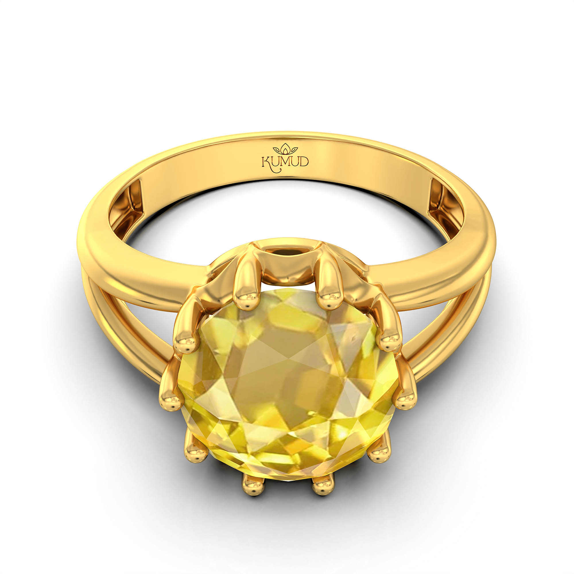 Yellow Sapphire (Pukhraj) Ring for Women in 22K Yellow Gold – Oval 9x8 mm, Prong Setting, 3 g (Design KF-7) thumbnail