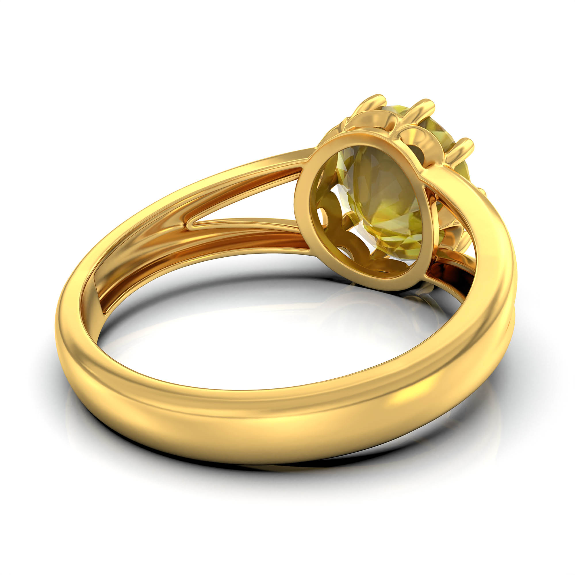 Yellow Sapphire (Pukhraj) Ring for Women in 22K Yellow Gold – Oval 9x8 mm, Prong Setting, 3 g (Design KF-7) thumbnail