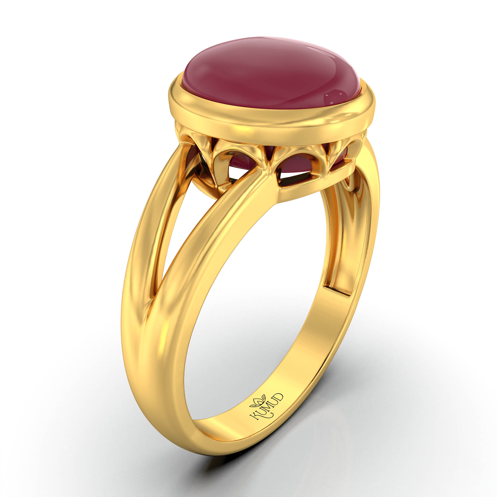Ruby (Manik) Ring for Women in 22K Yellow Gold – Oval Cabochon 9x8 mm, Bezel Setting, 3 g (Design KF-7) thumbnail