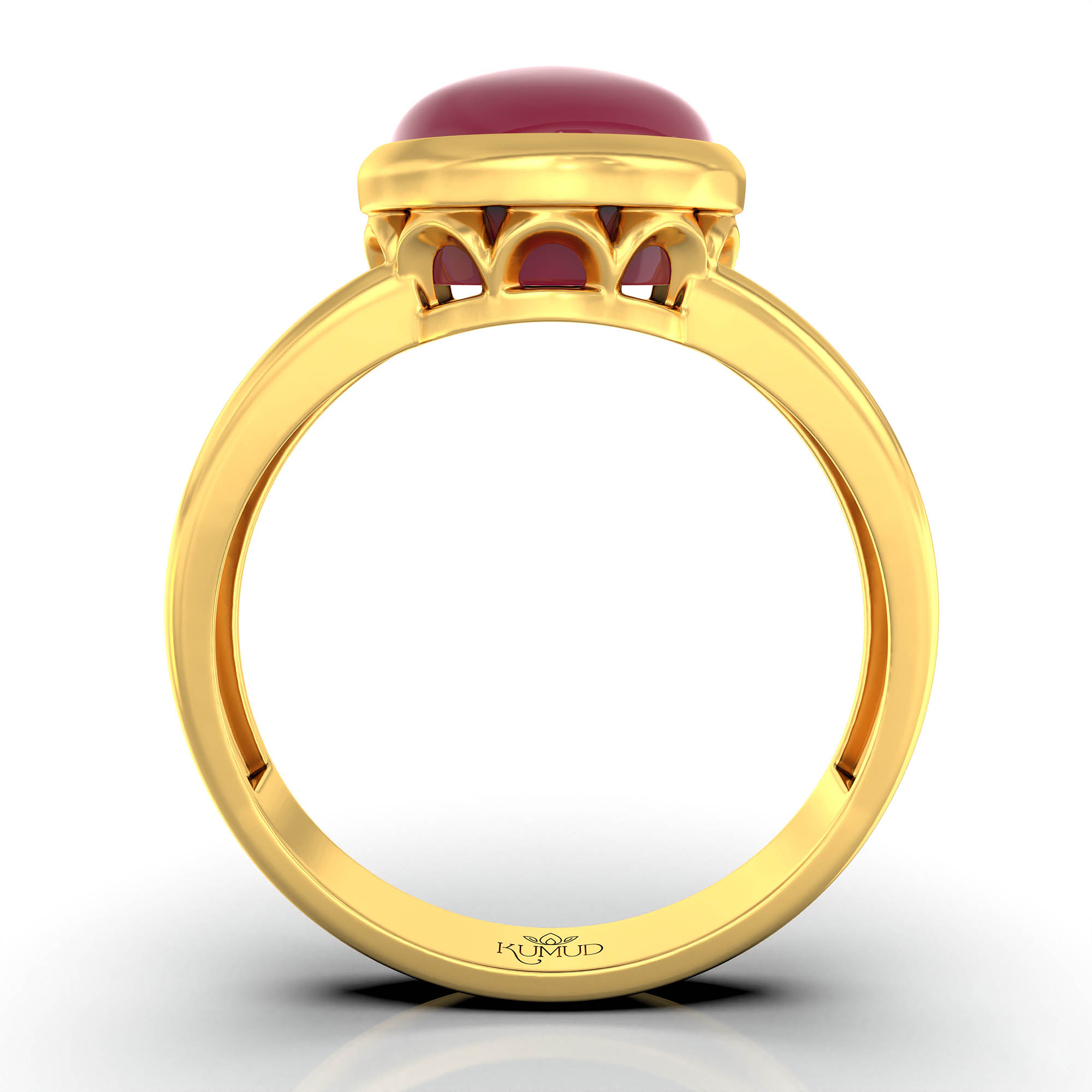 Ruby (Manik) Ring for Women in 22K Yellow Gold – Oval Cabochon 9x8 mm, Bezel Setting, 3 g (Design KF-7) thumbnail