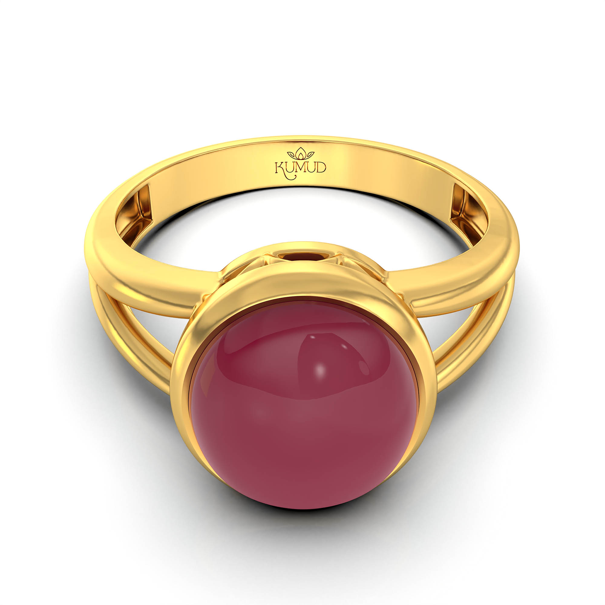 Ruby (Manik) Ring for Women in 22K Yellow Gold – Oval Cabochon 9x8 mm, Bezel Setting, 3 g (Design KF-7) thumbnail