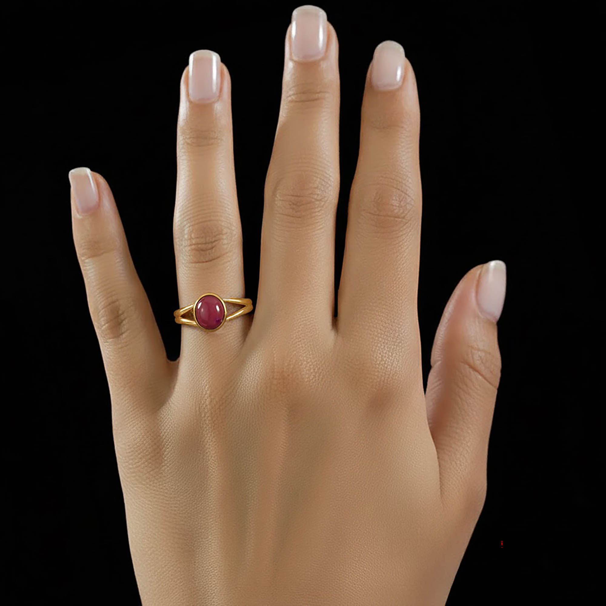 Ruby (Manik) Ring for Women in 22K Yellow Gold – Oval Cabochon 9x8 mm, Bezel Setting, 3 g (Design KF-7) thumbnail