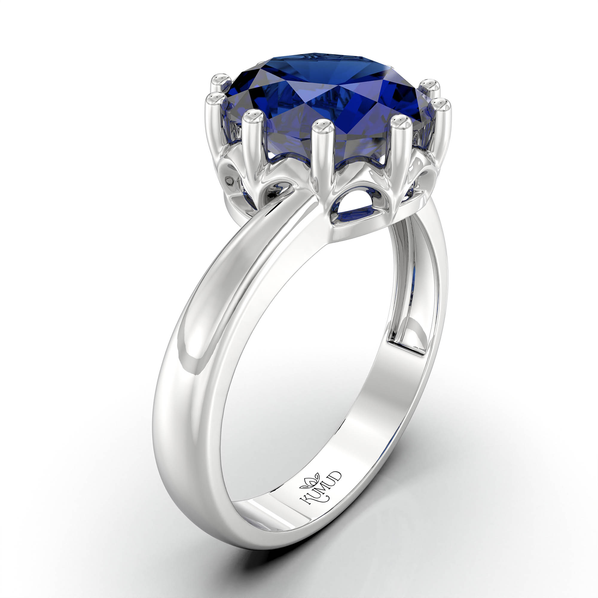 Blue Sapphire (Neelam) Ring for Women in 18K White Gold – Oval 9x8 mm, Prong Setting, 3 g (Design KF-8) thumbnail