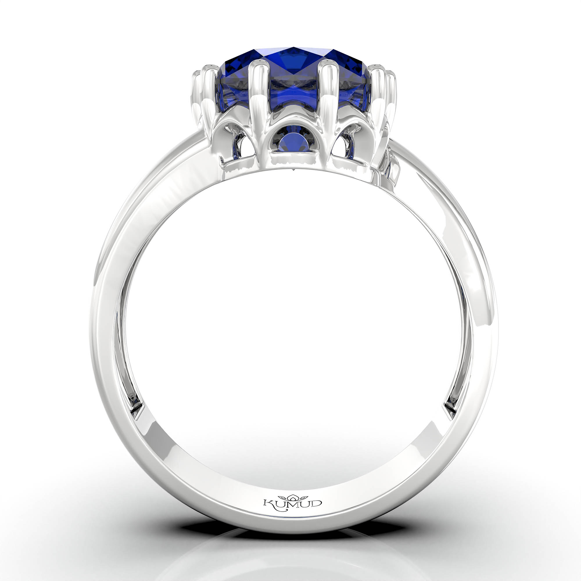 Blue Sapphire (Neelam) Ring for Women in 18K White Gold – Oval 9x8 mm, Prong Setting, 3 g (Design KF-8) thumbnail