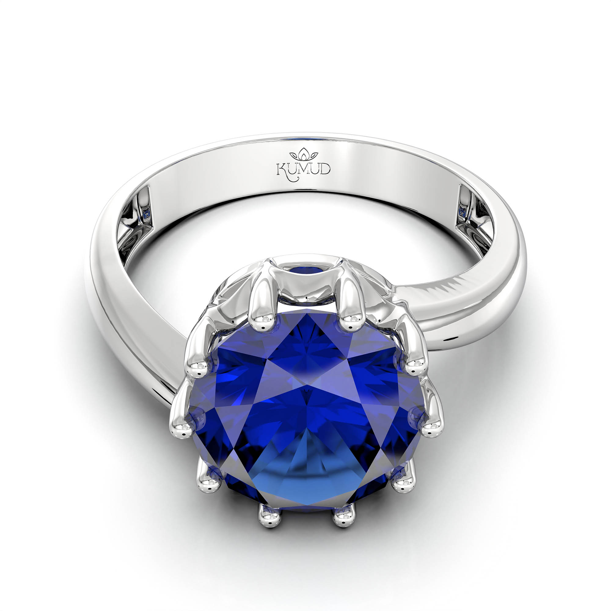 Blue Sapphire (Neelam) Ring for Women in 18K White Gold – Oval 9x8 mm, Prong Setting, 3 g (Design KF-8) thumbnail