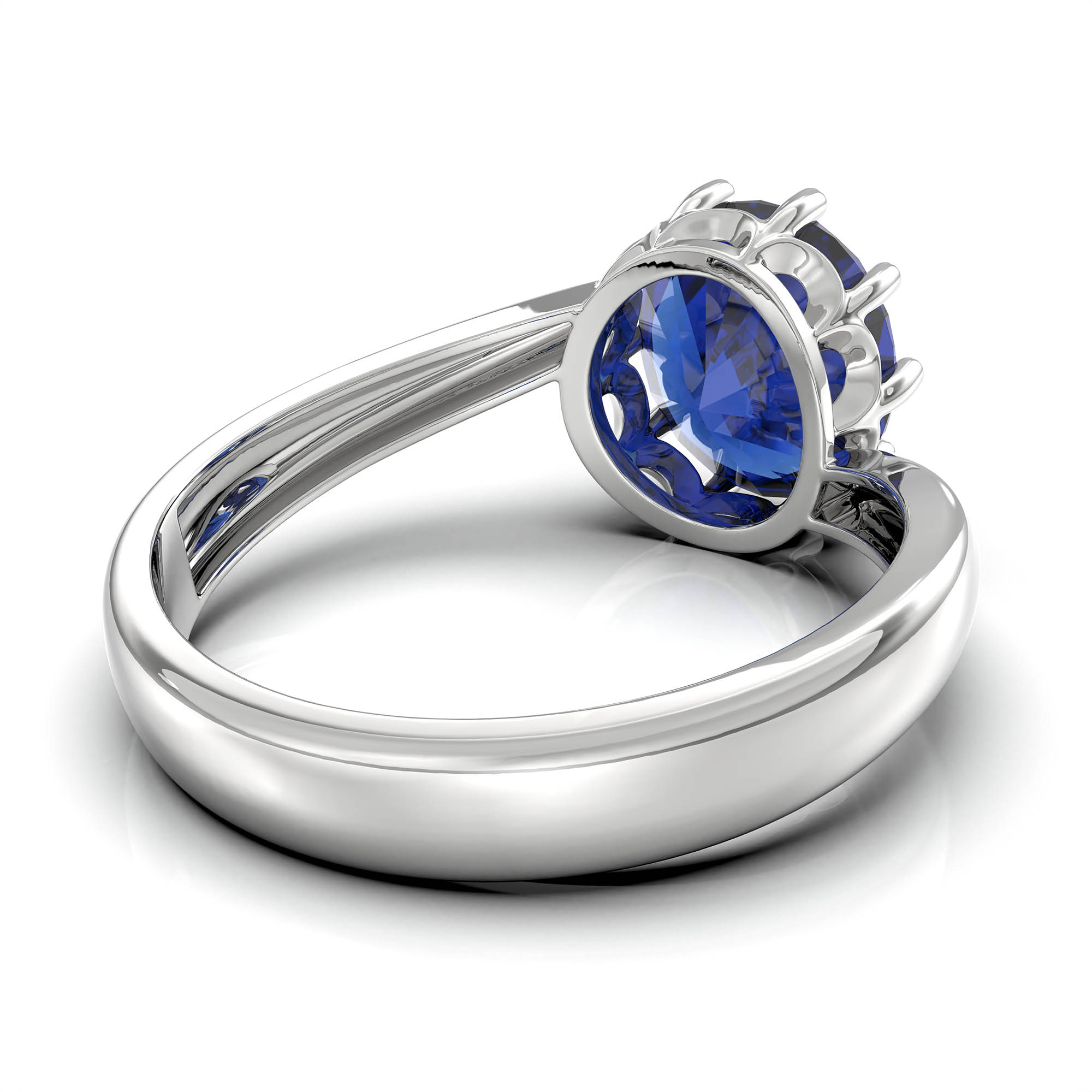 Blue Sapphire (Neelam) Ring for Women in 18K White Gold – Oval 9x8 mm, Prong Setting, 3 g (Design KF-8) thumbnail