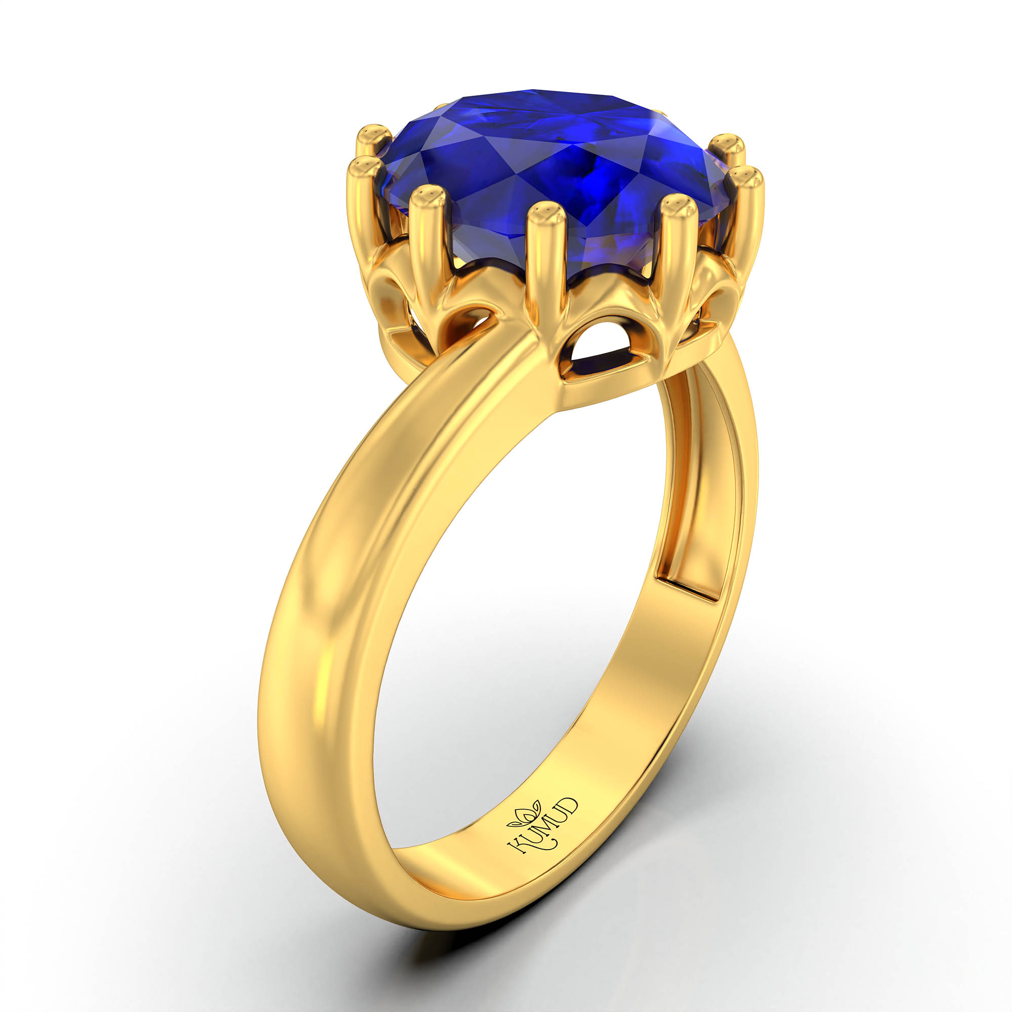 Blue Sapphire (Neelam) Ring for Women in 22K Yellow Gold – Oval 9x8 mm, Prong Setting, 3 g (Design KF-8) thumbnail