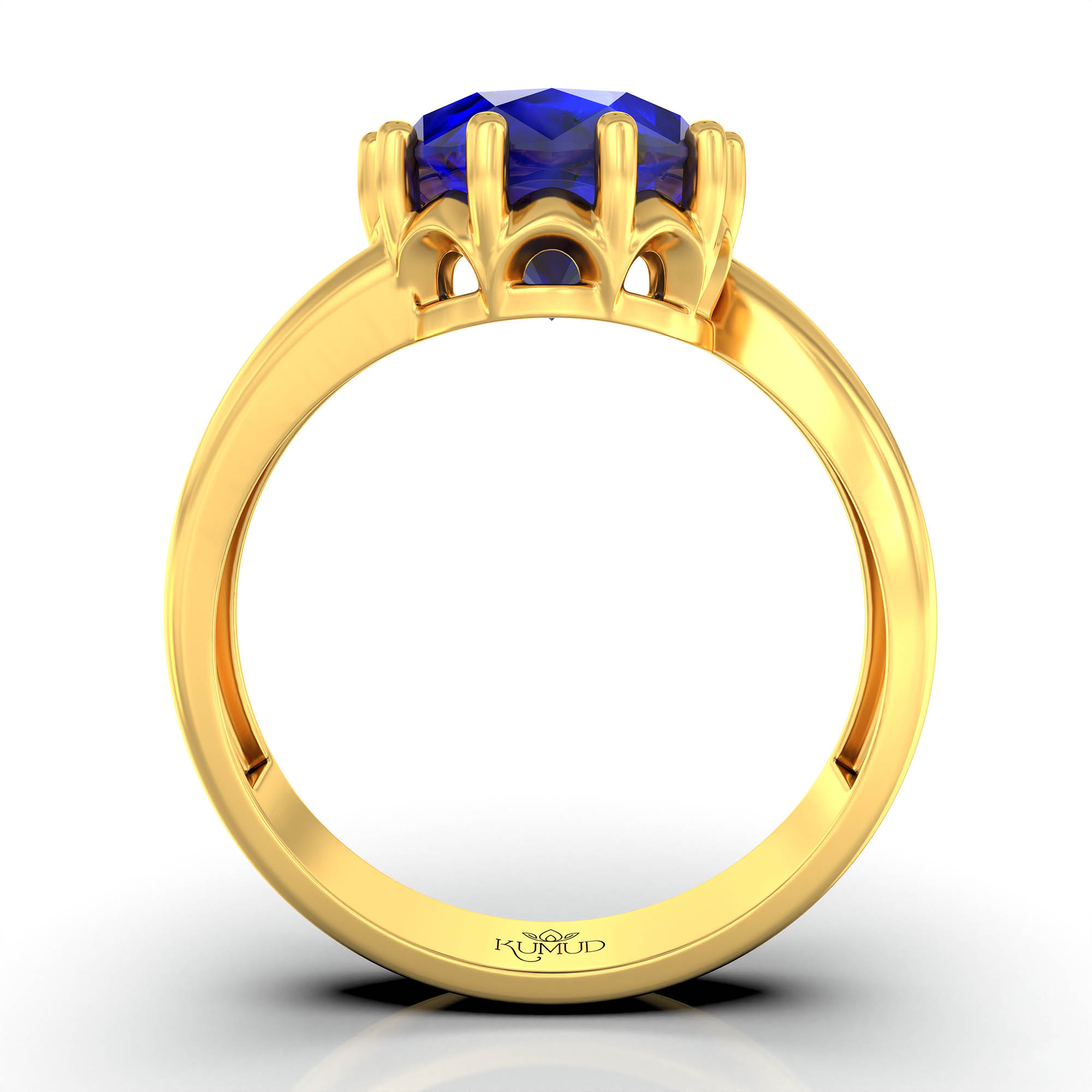 Blue Sapphire (Neelam) Ring for Women in 22K Yellow Gold – Oval 9x8 mm, Prong Setting, 3 g (Design KF-8) thumbnail