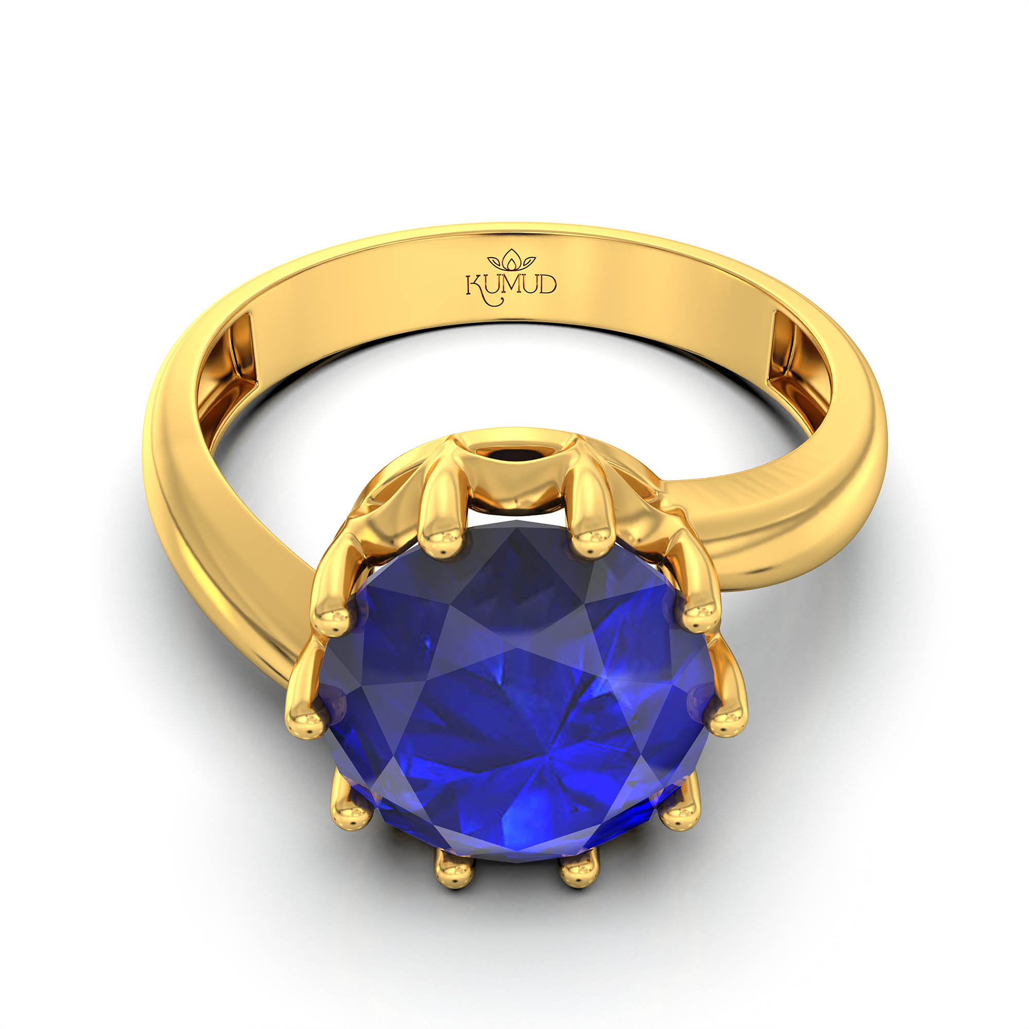 Blue Sapphire (Neelam) Ring for Women in 22K Yellow Gold – Oval 9x8 mm, Prong Setting, 3 g (Design KF-8) thumbnail