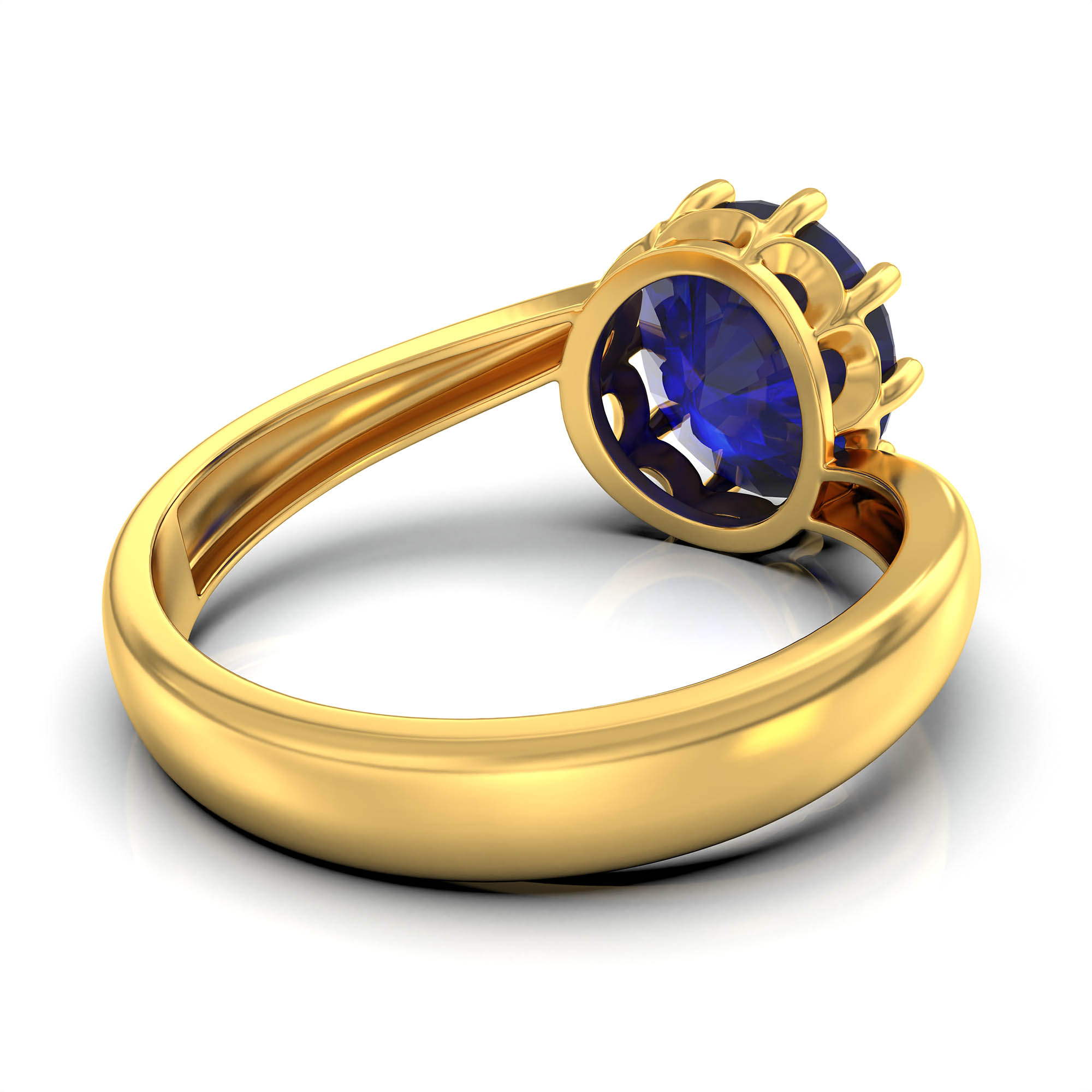 Blue Sapphire (Neelam) Ring for Women in 22K Yellow Gold – Oval 9x8 mm, Prong Setting, 3 g (Design KF-8) thumbnail